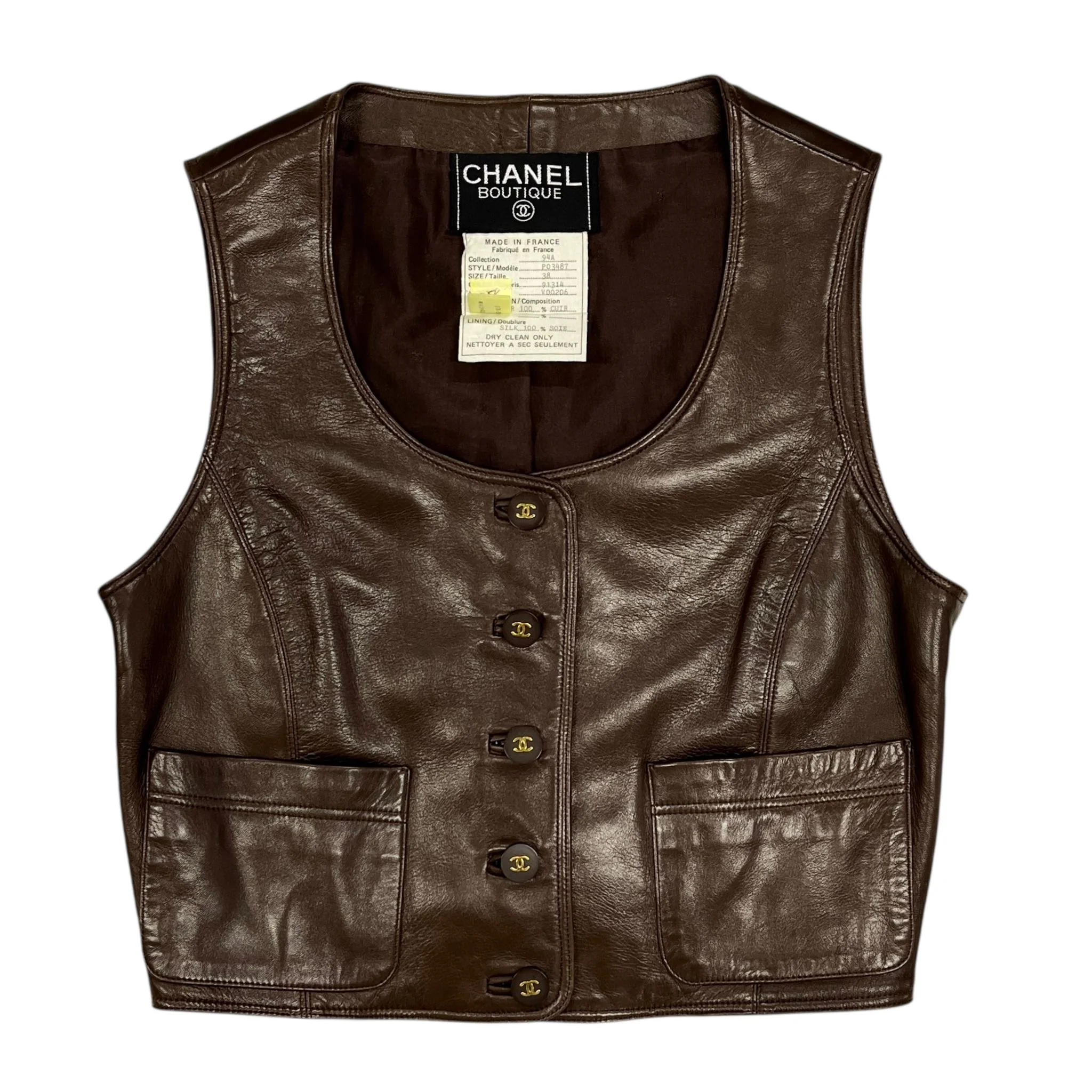 Chanel Brown Logo Leather Vest - Image 2
