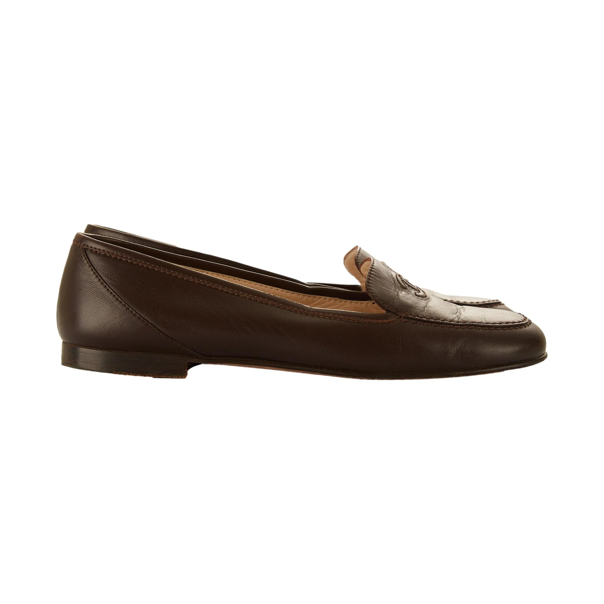 Chanel Brown Logo Loafers - Image 3