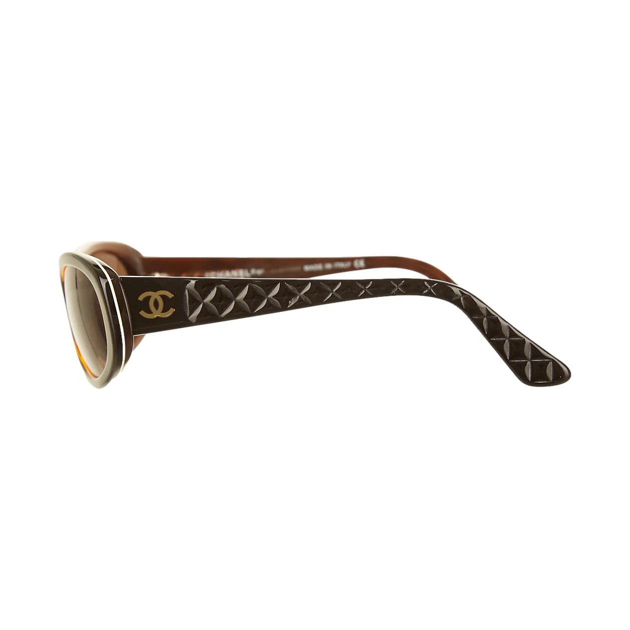 Chanel Brown Logo Oval Sunglasses - Image 3
