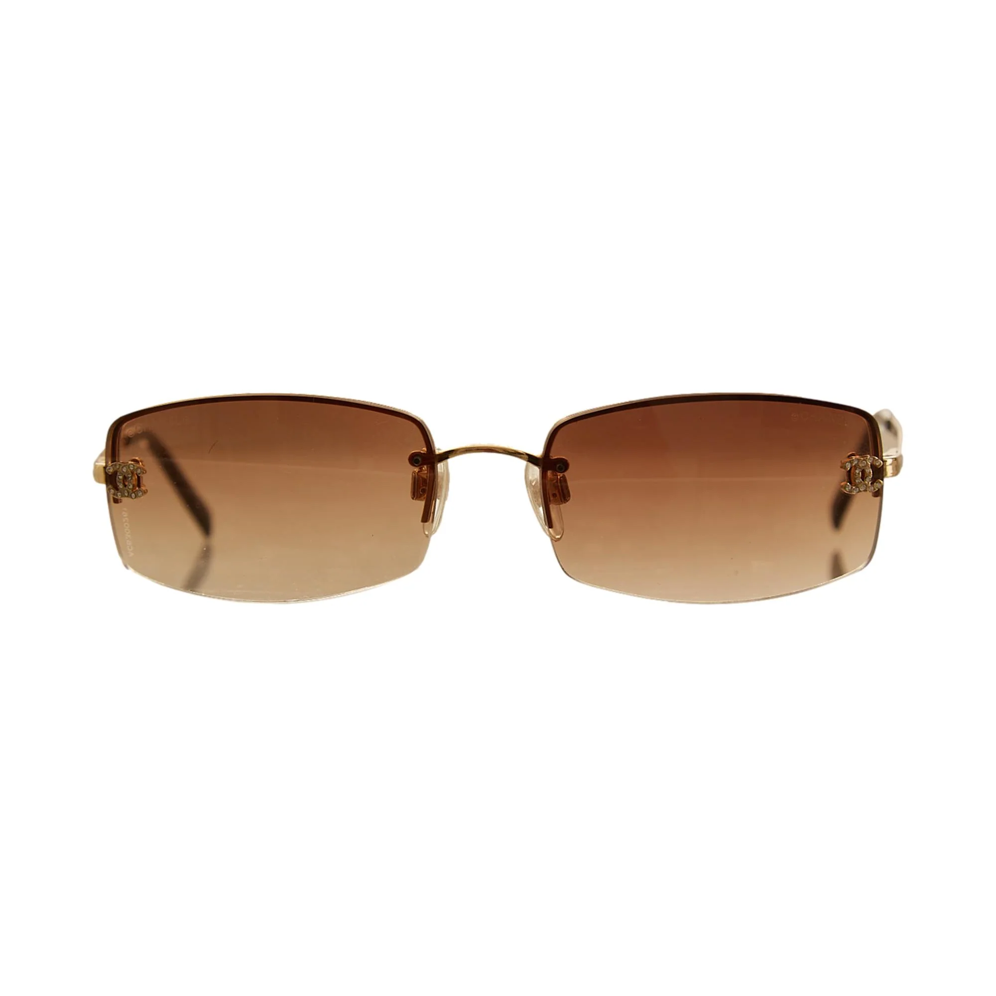 Chanel Brown Mini Rhinestone Rimless Sunglasses - Image 2