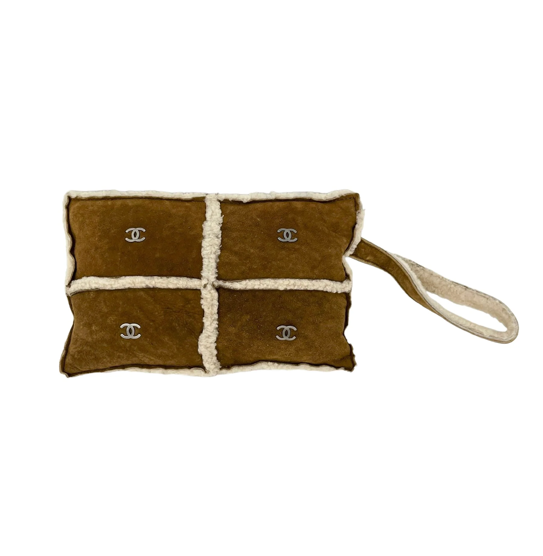Chanel Brown Shearling Logo Clutch - Image 2