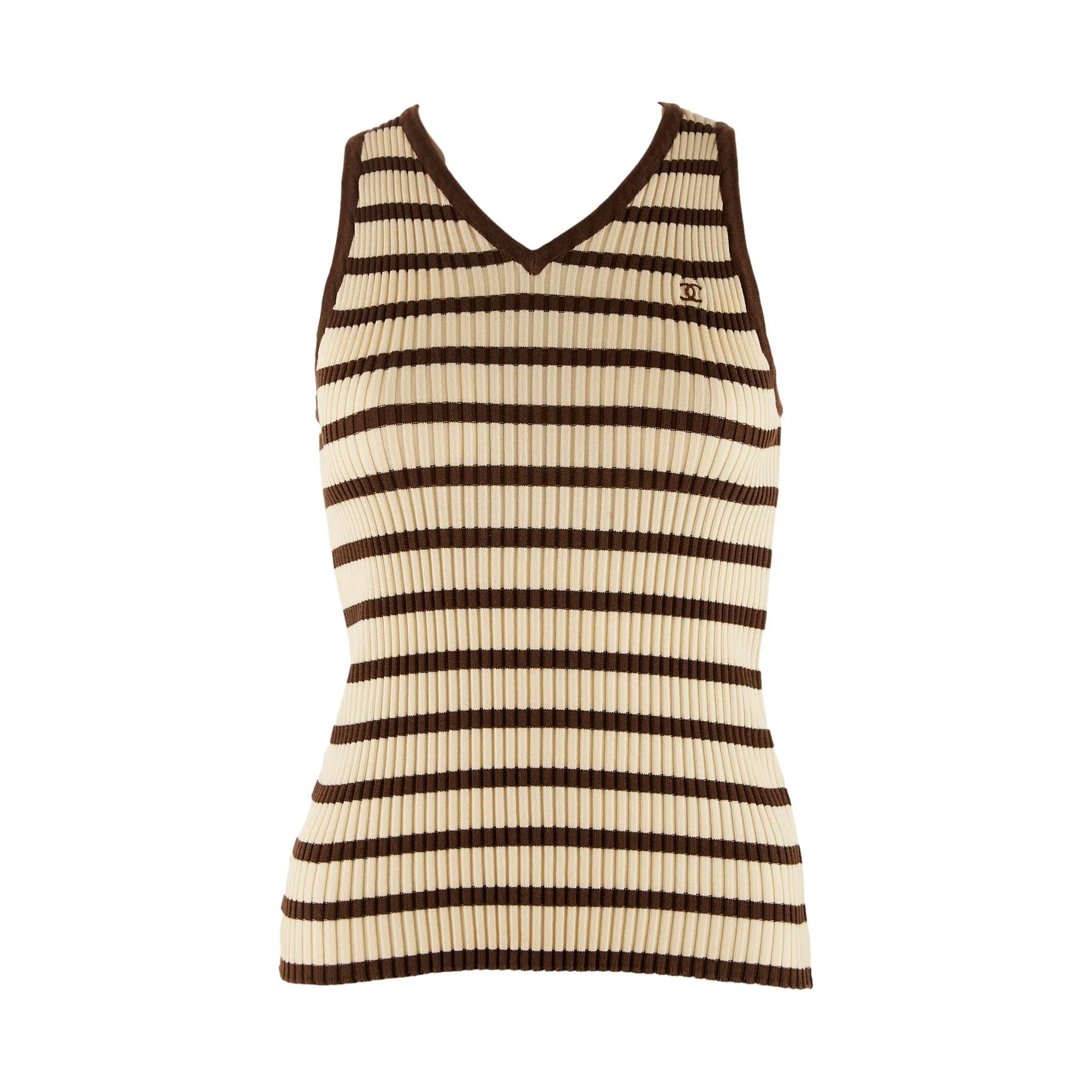 Chanel Brown Striped Logo Tank