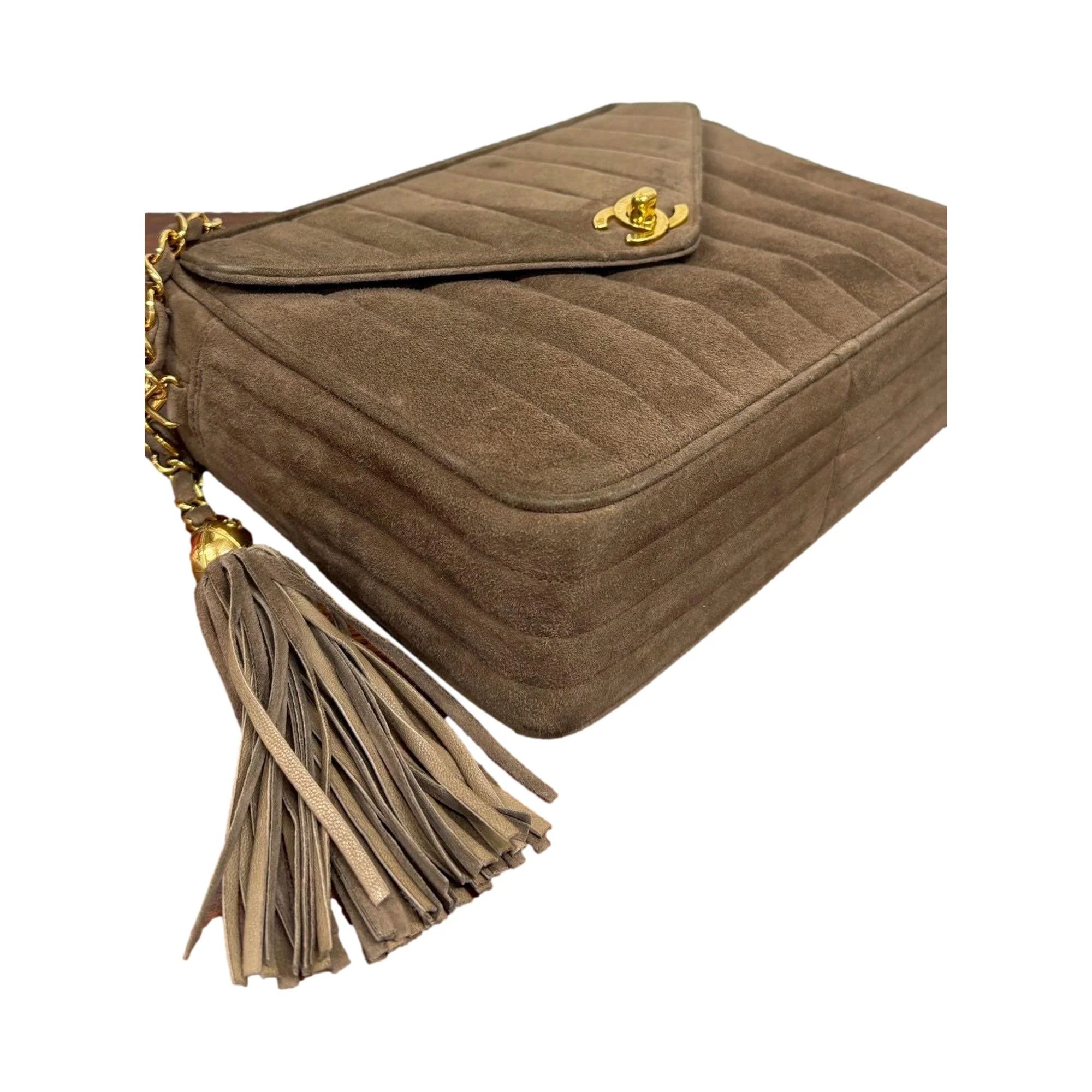 Chanel Brown Suede Camera Chain Bag - Image 3