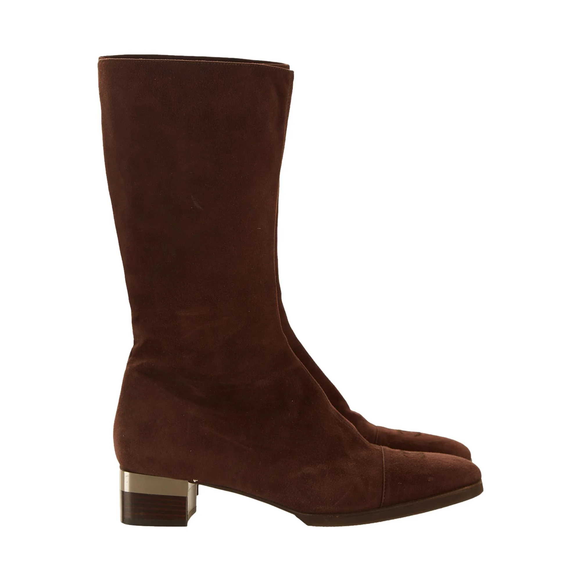 Chanel Brown Suede Logo Boots - Image 3