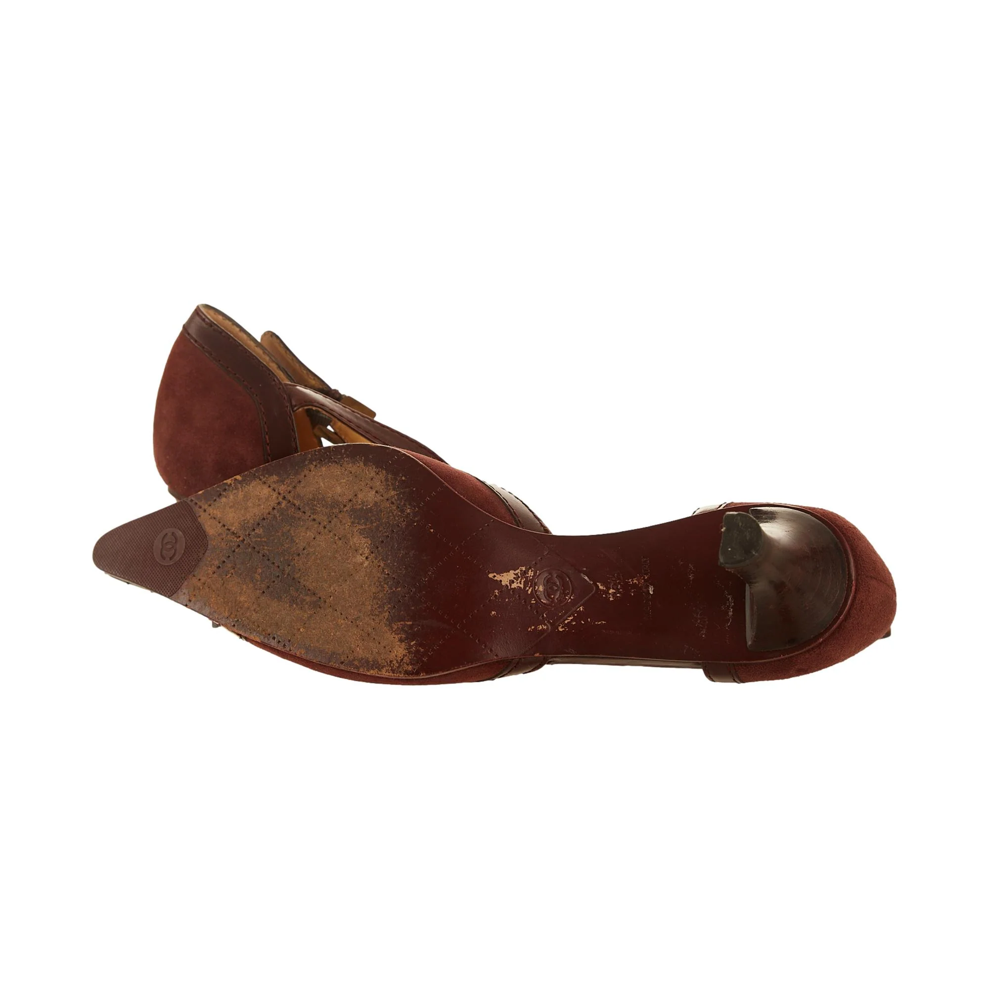 Chanel Brown Suede Logo Heels - Image 4