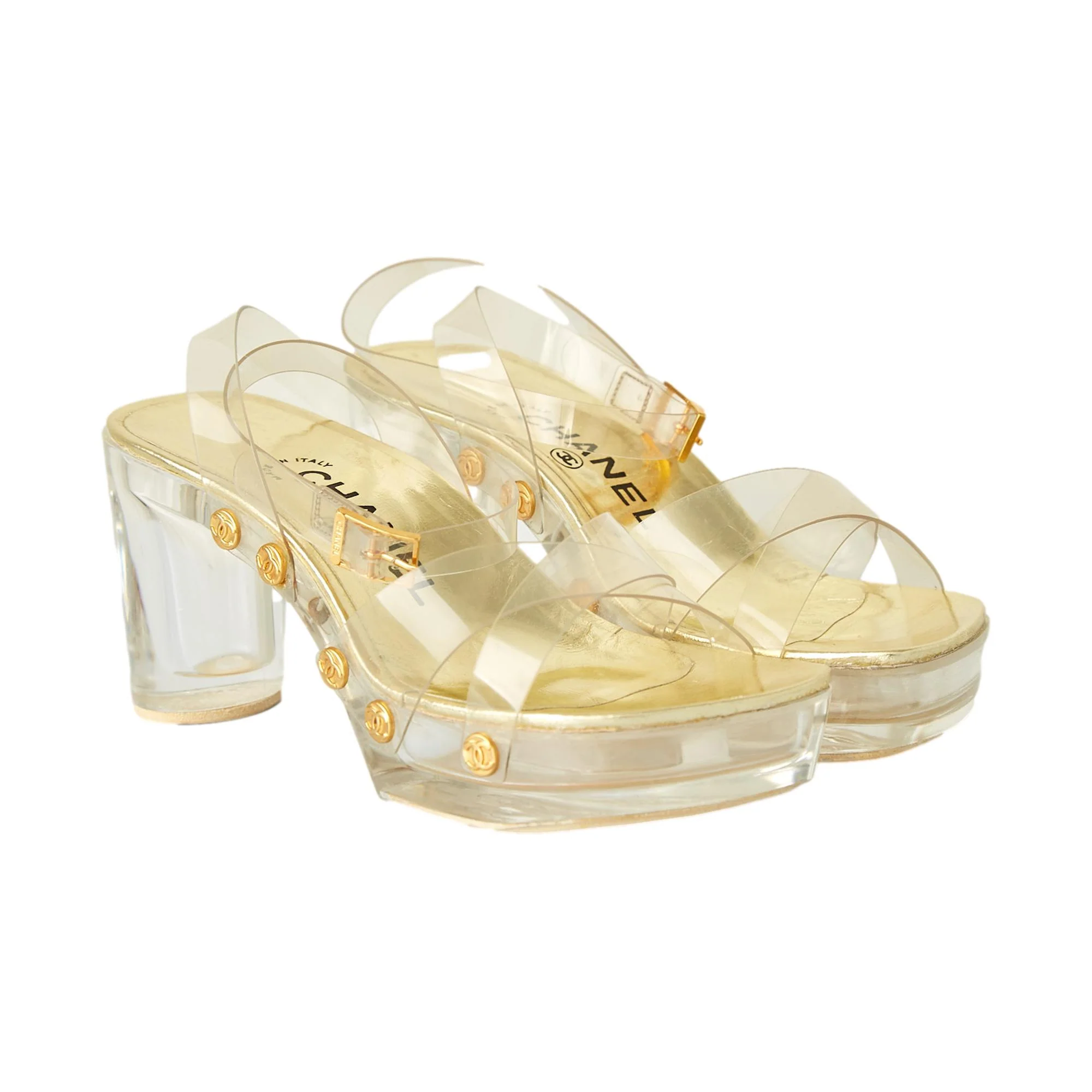 Chanel Clear Lucite Logo Heels - Image 2