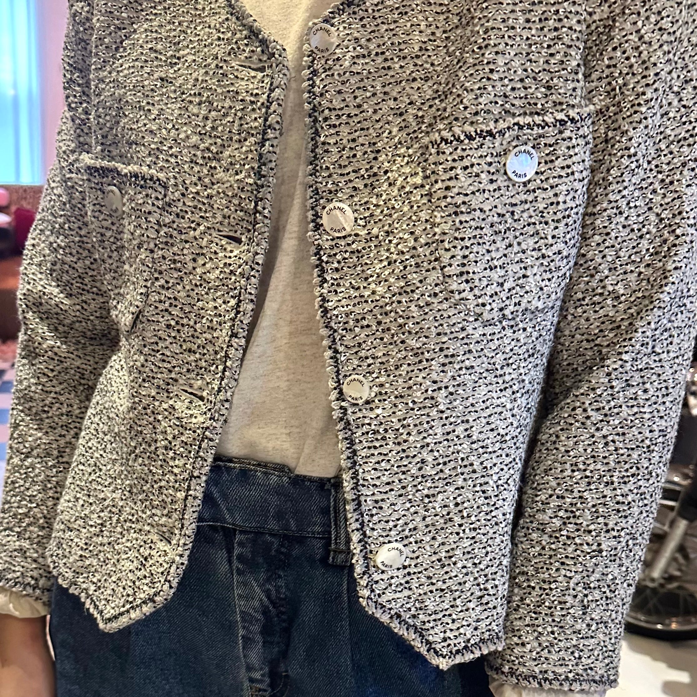 Chanel Cream + Black Tweed Cropped Blazer - Image 5