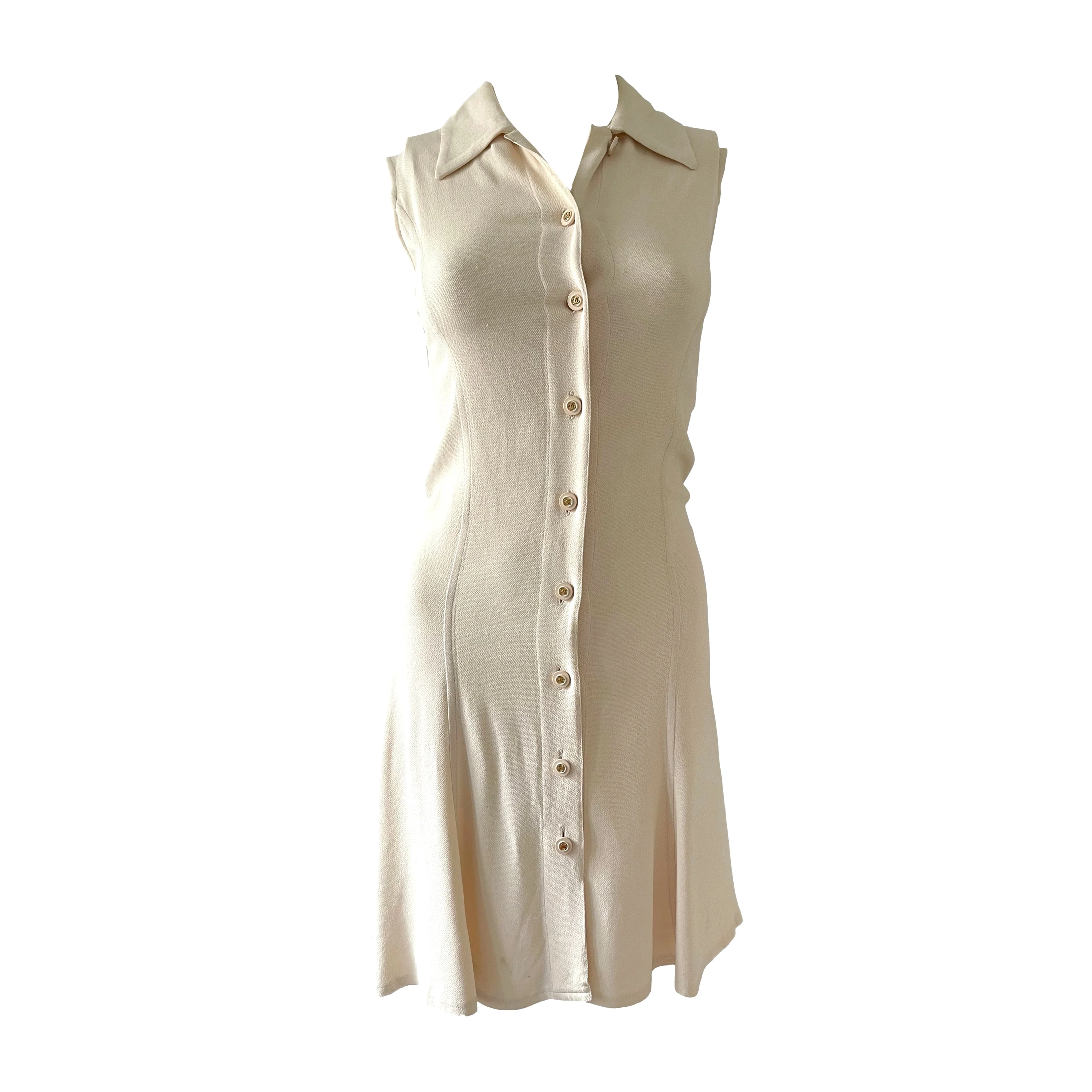 Chanel Cream Logo Button Down Dress