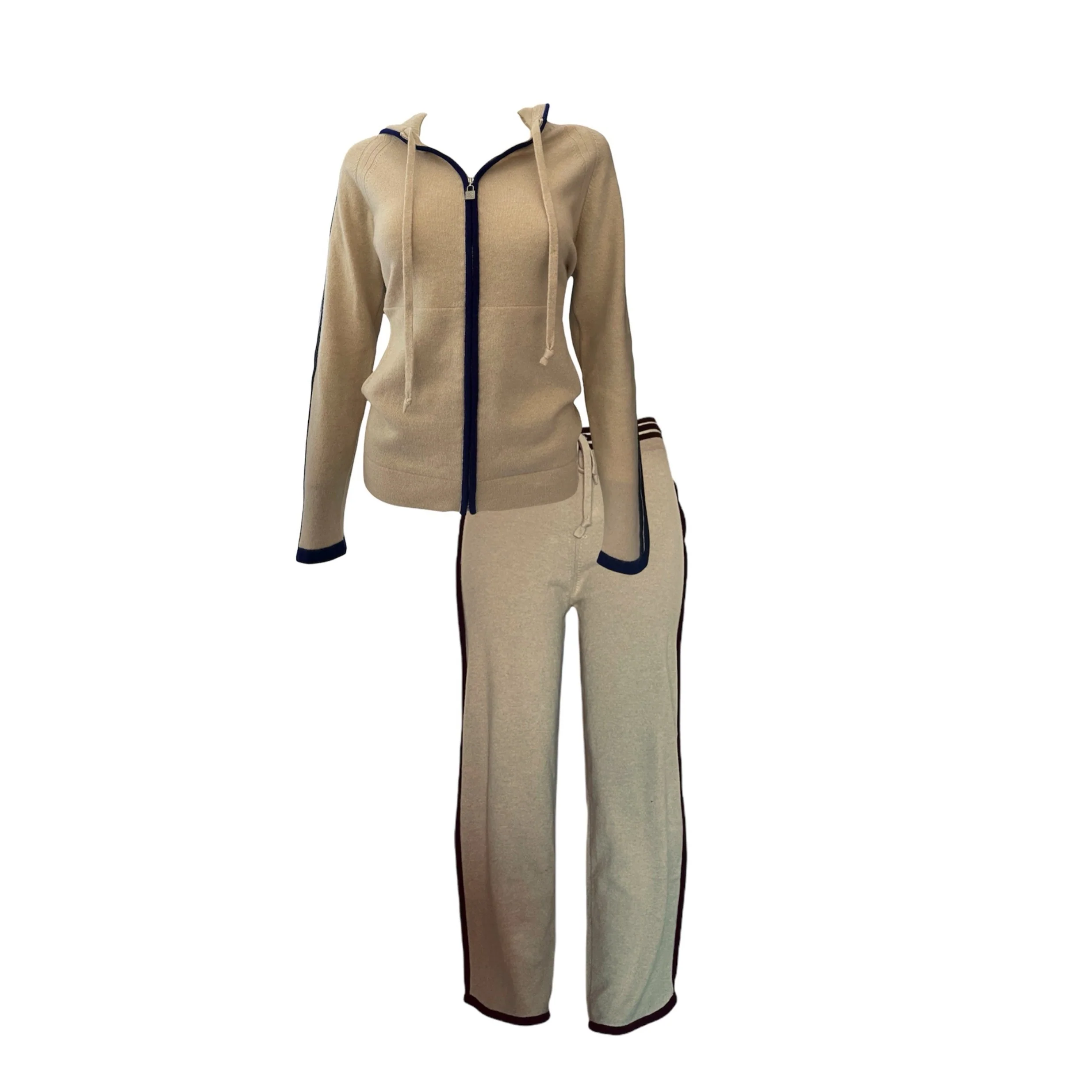 Chanel Cream Stripe Logo Pant Set