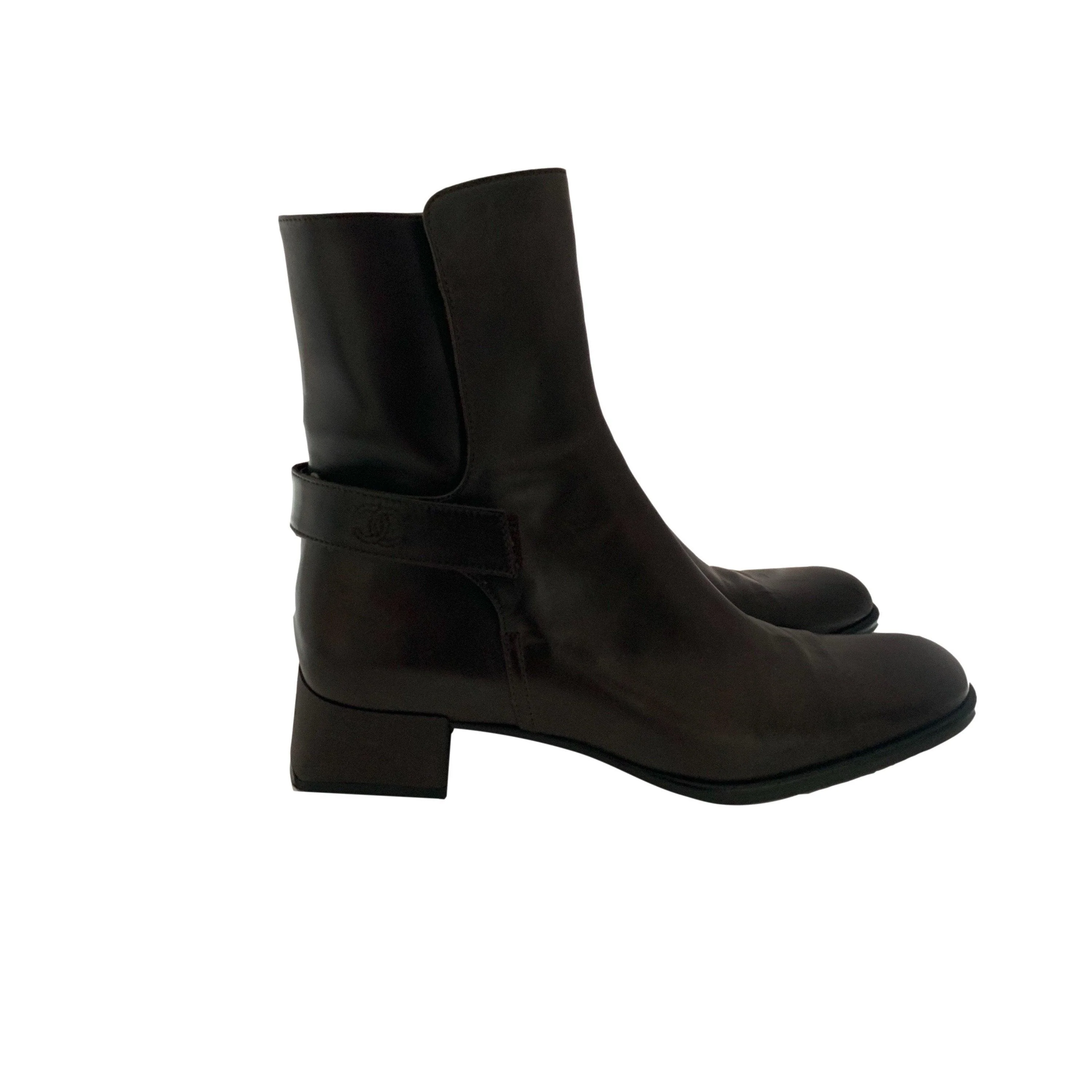 Chanel Dark Brown Leather Ankle Boots