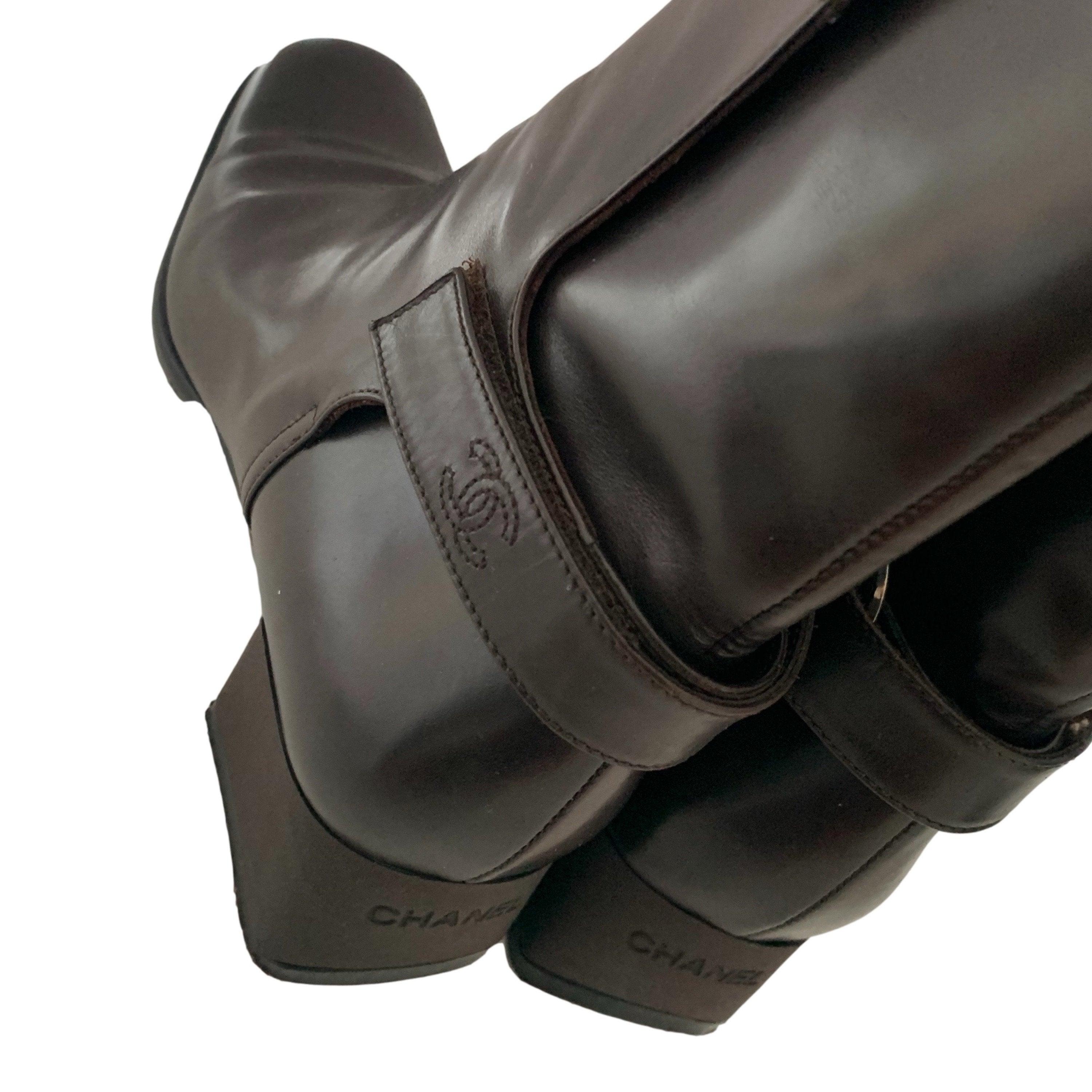 Chanel Dark Brown Leather Ankle Boots - Image 2