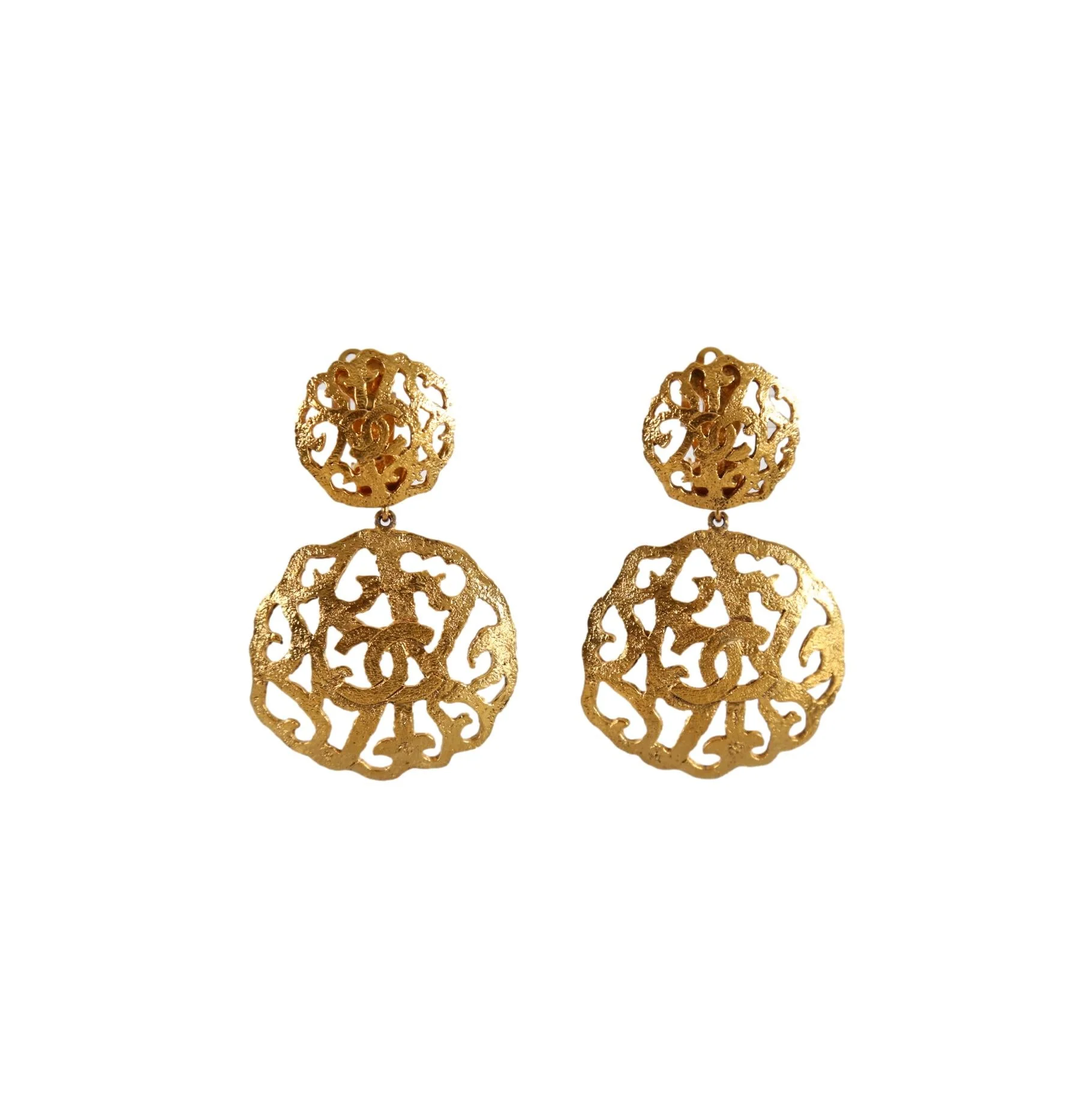 Chanel Gold Jumbo Cutout Drop Earrings