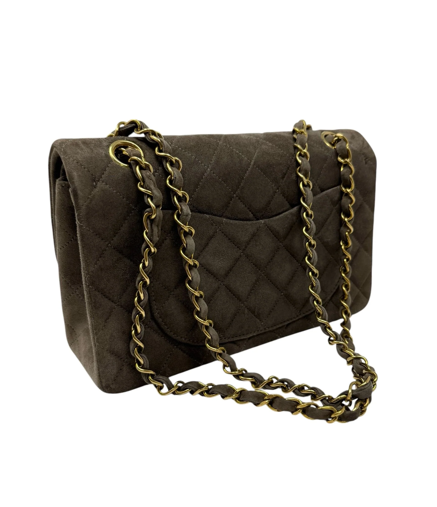 Chanel Grey/Brown Suede Medium Double Flap Bag - Image 3