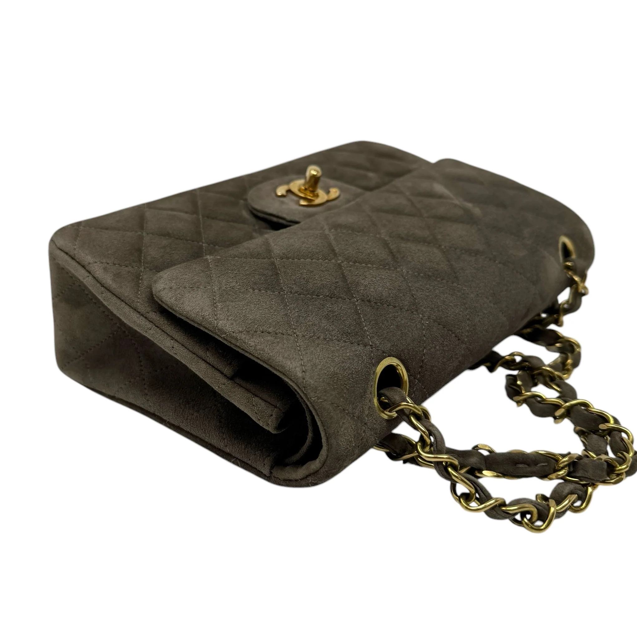 Chanel Grey/Brown Suede Medium Double Flap Bag - Image 4