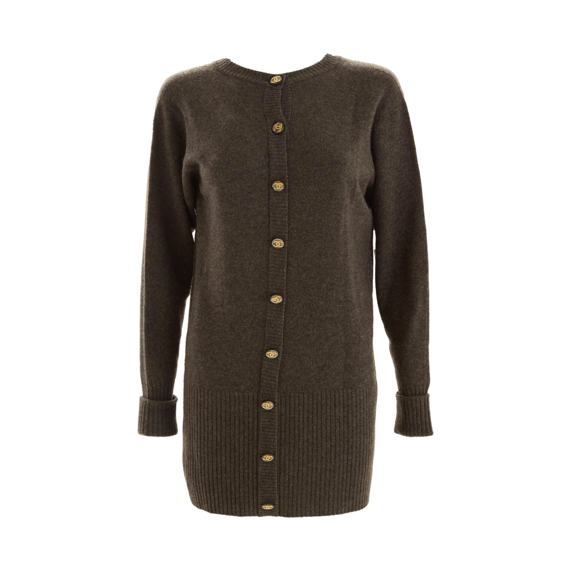 Chanel Grey Logo Button Cardigan