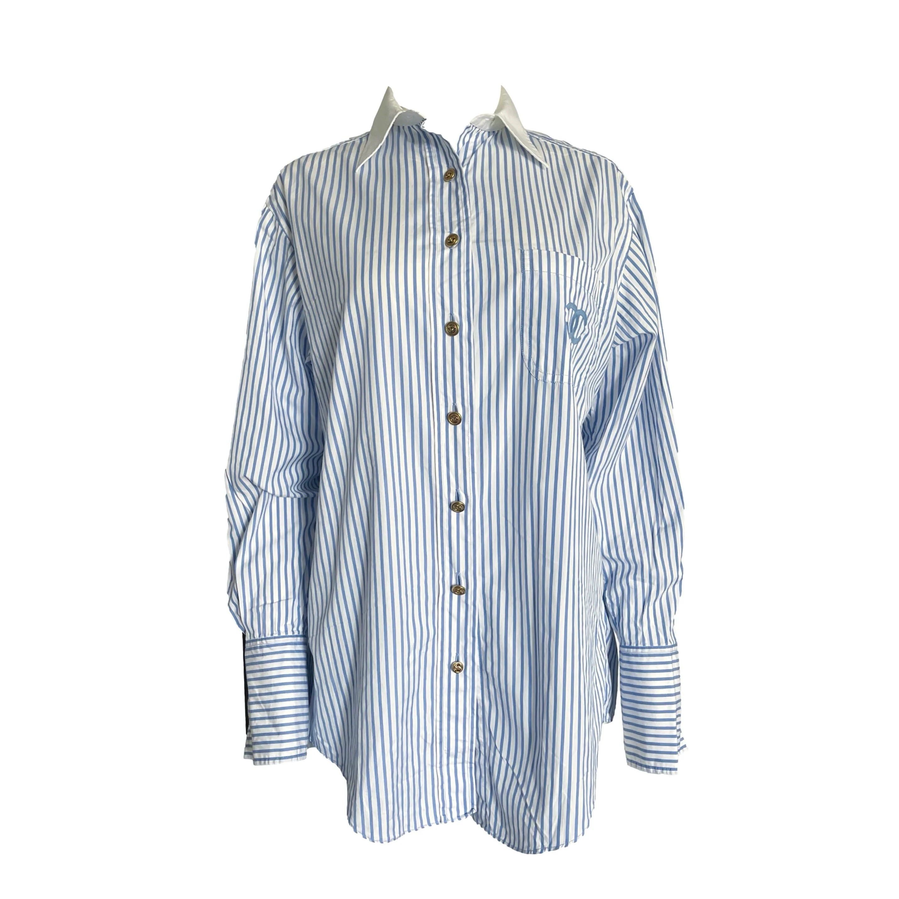 Chanel Light Blue Stripe Oversized Button Down