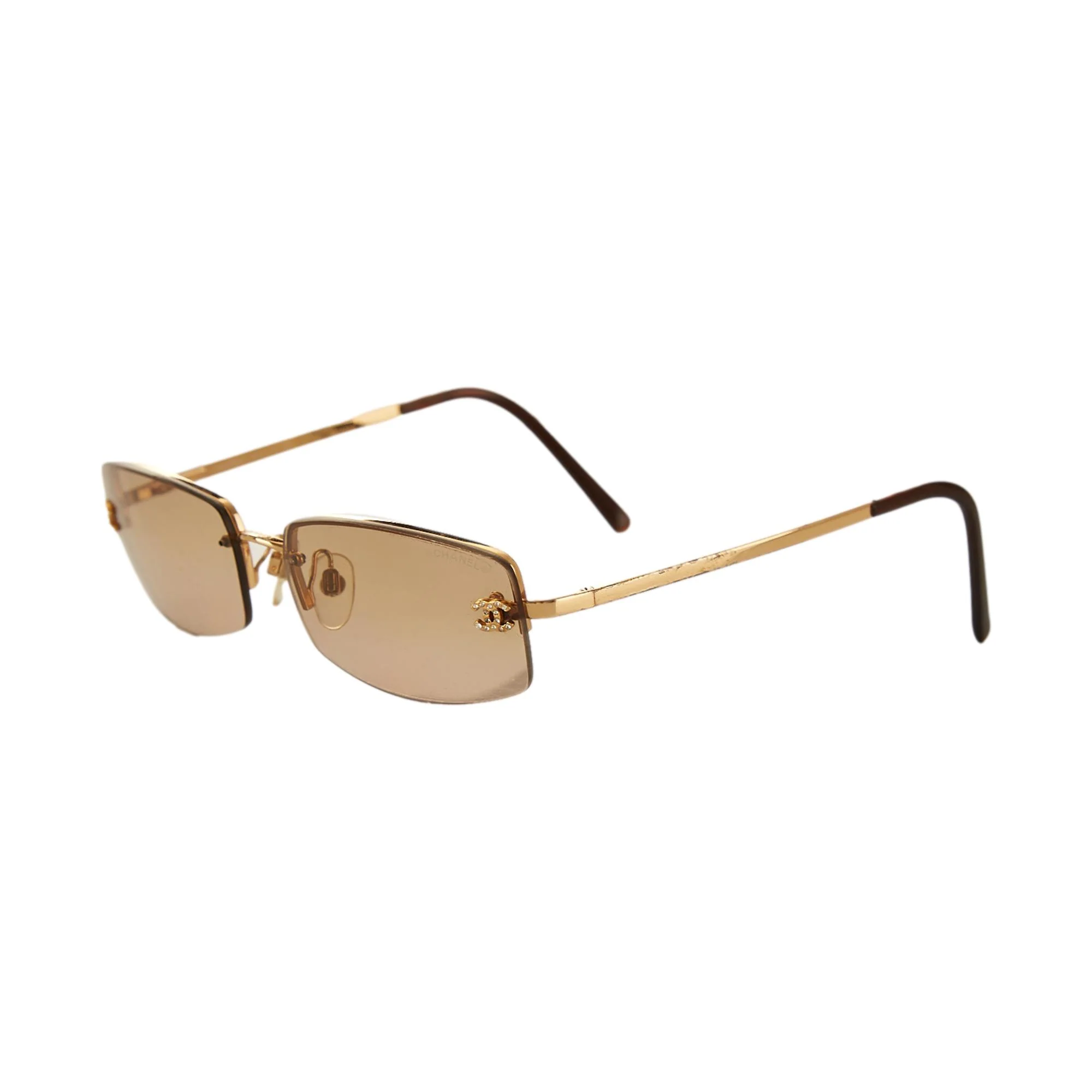 Chanel Light Brown Rhinestone Logo Micro Sunglasses - Image 2