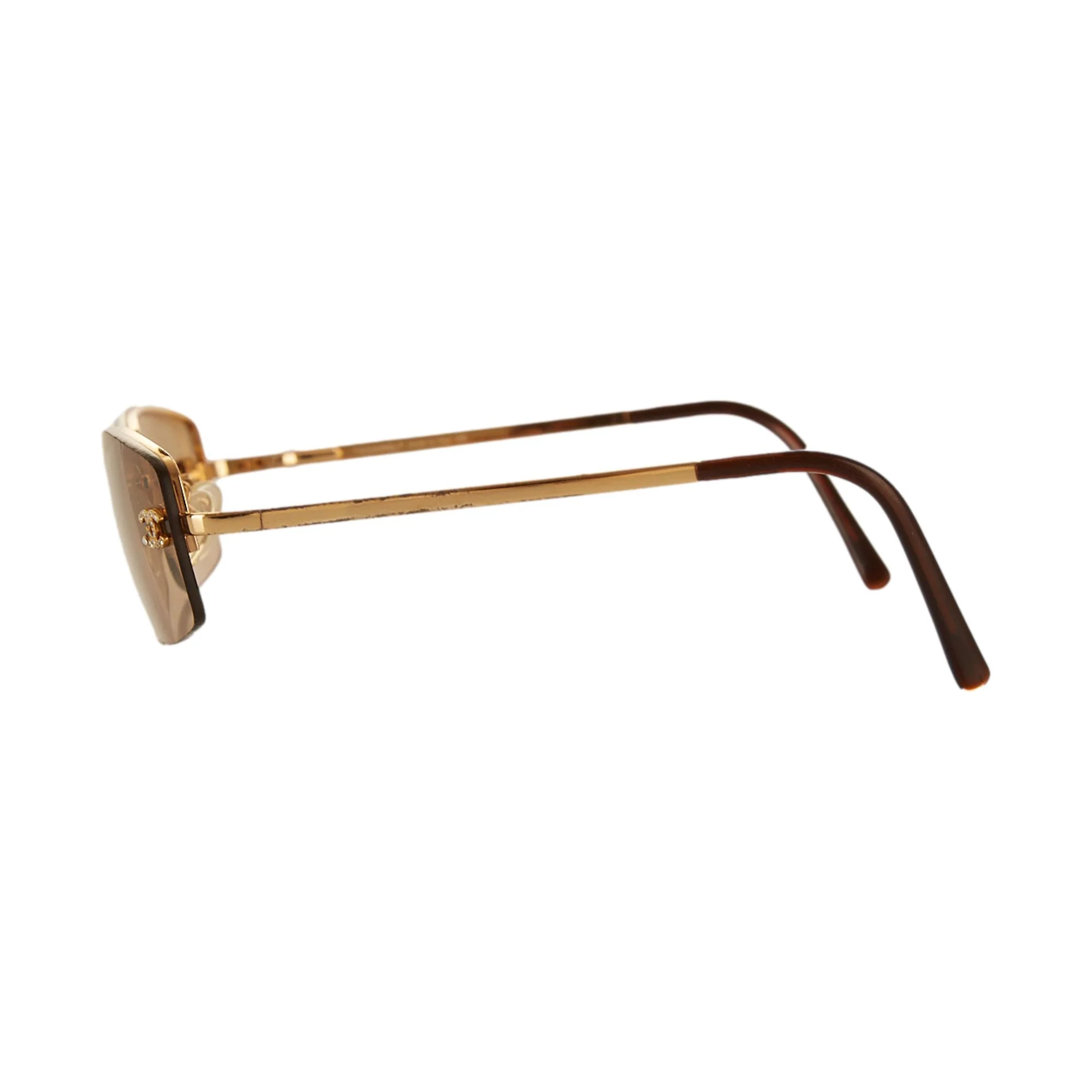 Chanel Light Brown Rhinestone Logo Micro Sunglasses - Image 3