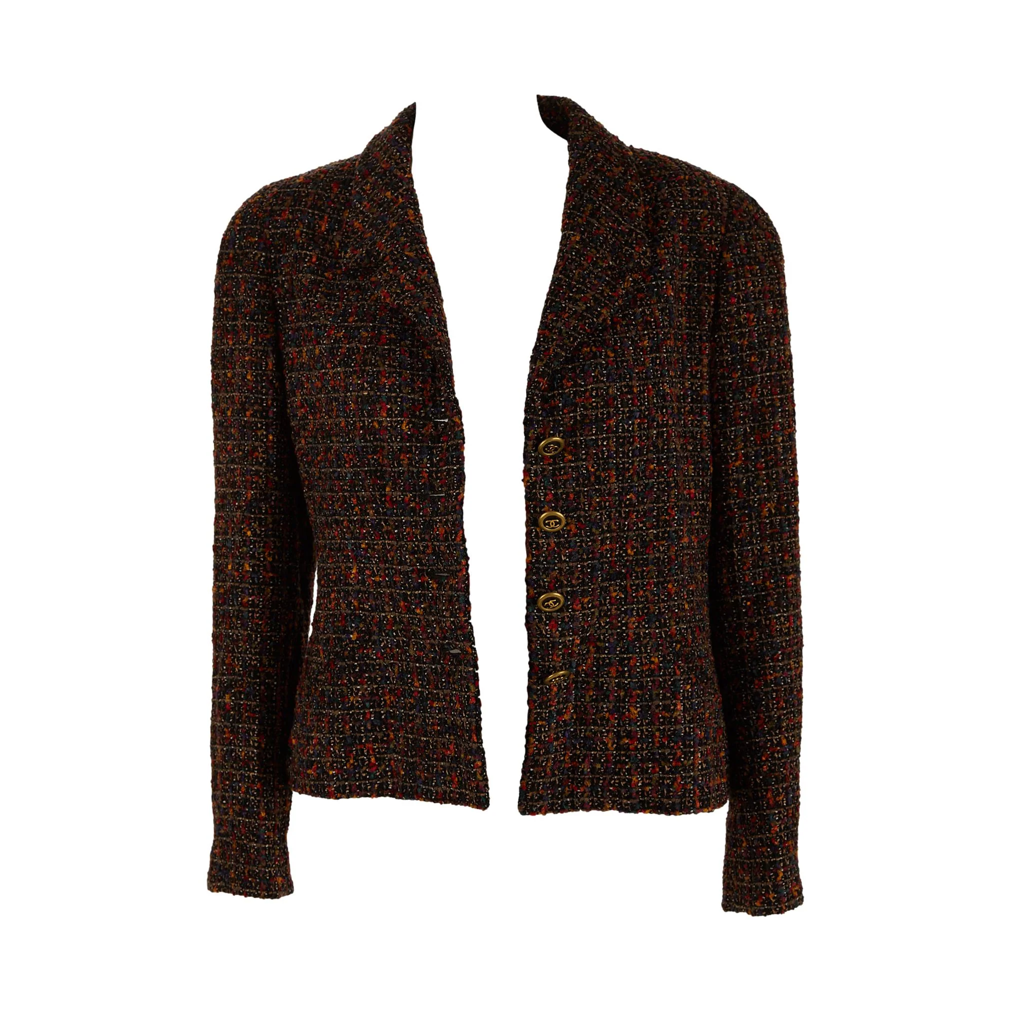 Chanel Multicolor Tweed Logo Button Blazer - Image 2