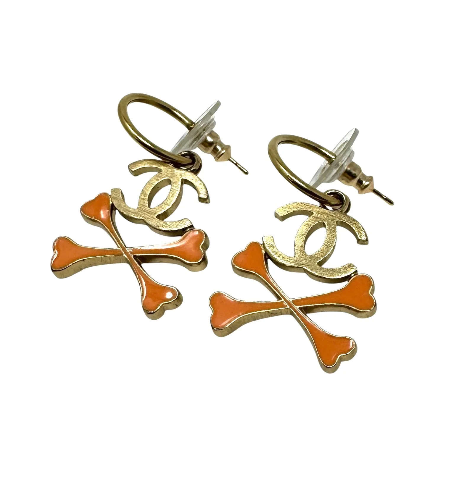Chanel Orange Crossbone Earrings - Image 2