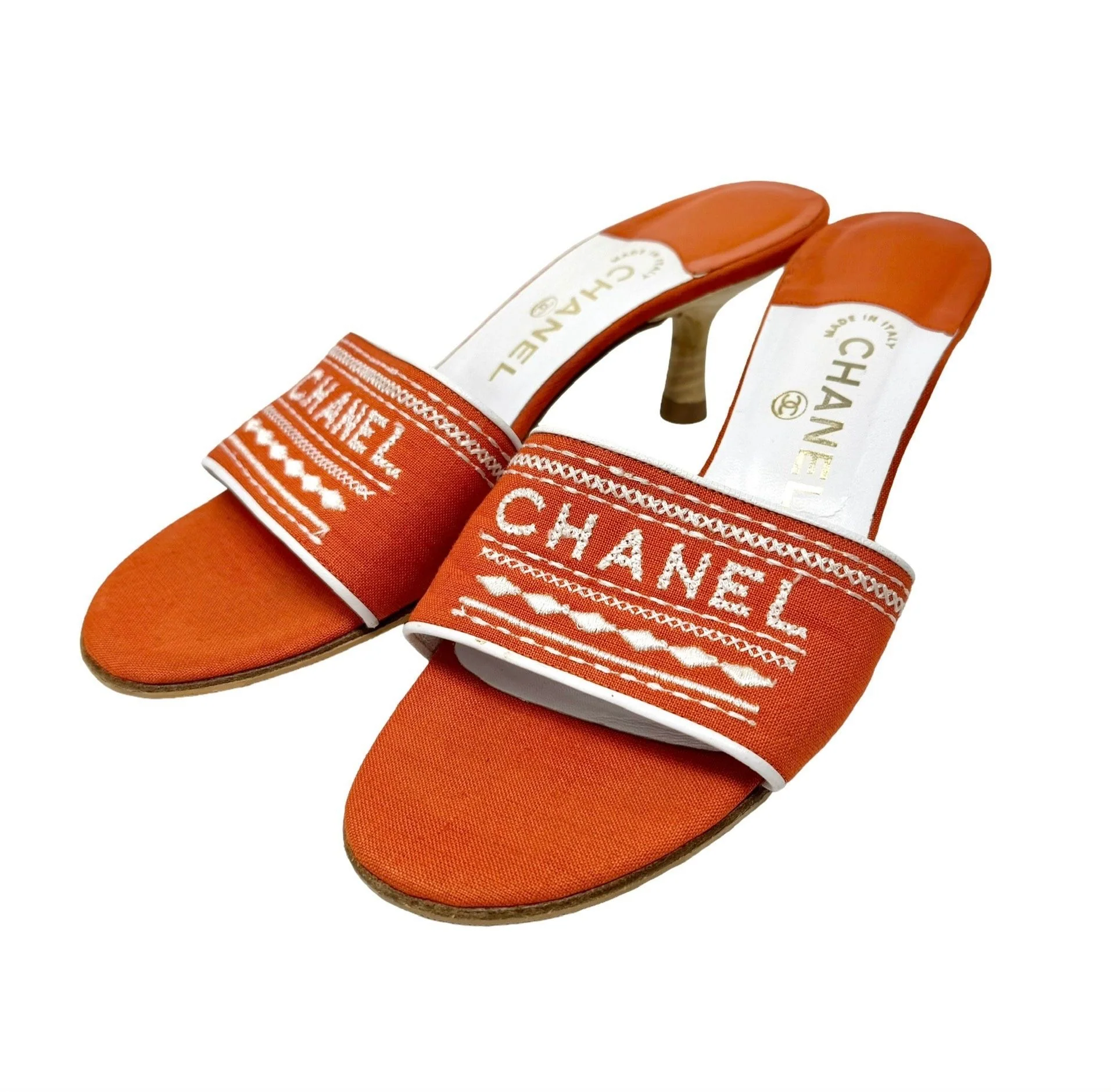 Chanel Orange Logo Kitten Heels - Image 2