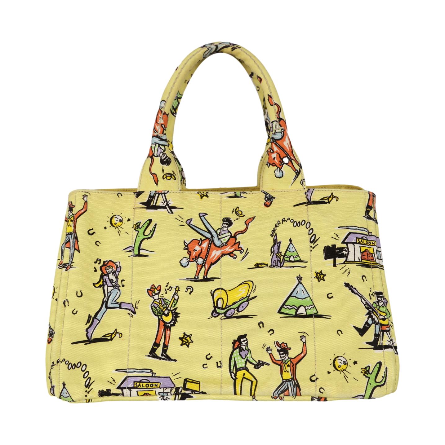 Prada Yellow Western Print Canapa Tote - Image 2