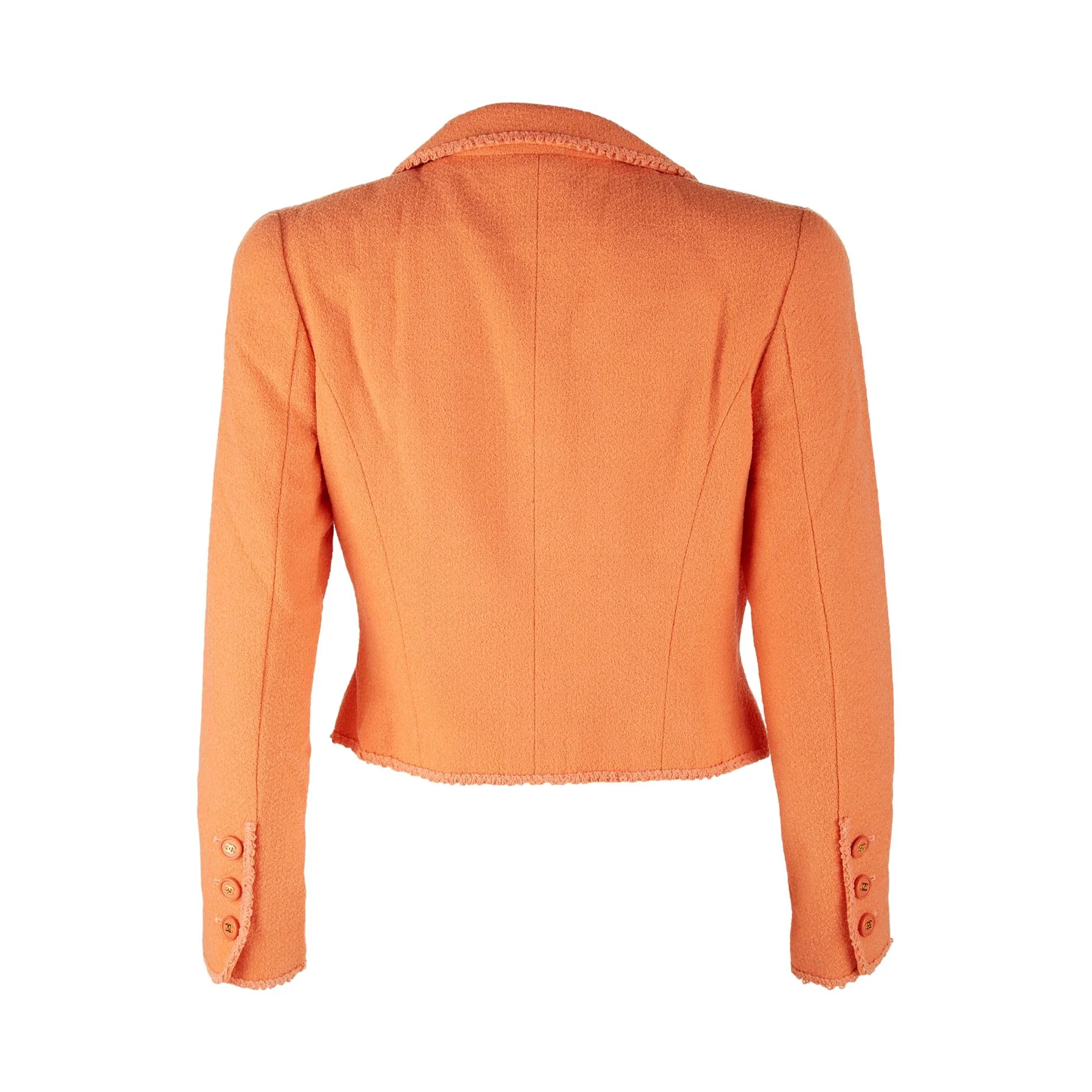 Chanel Peach Cropped Logo Button Jacket - Image 2