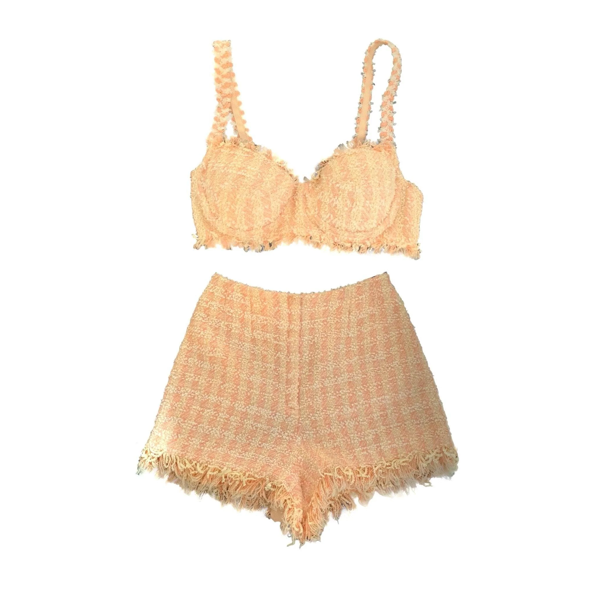 Chanel Peach Tweed Bra Short Set