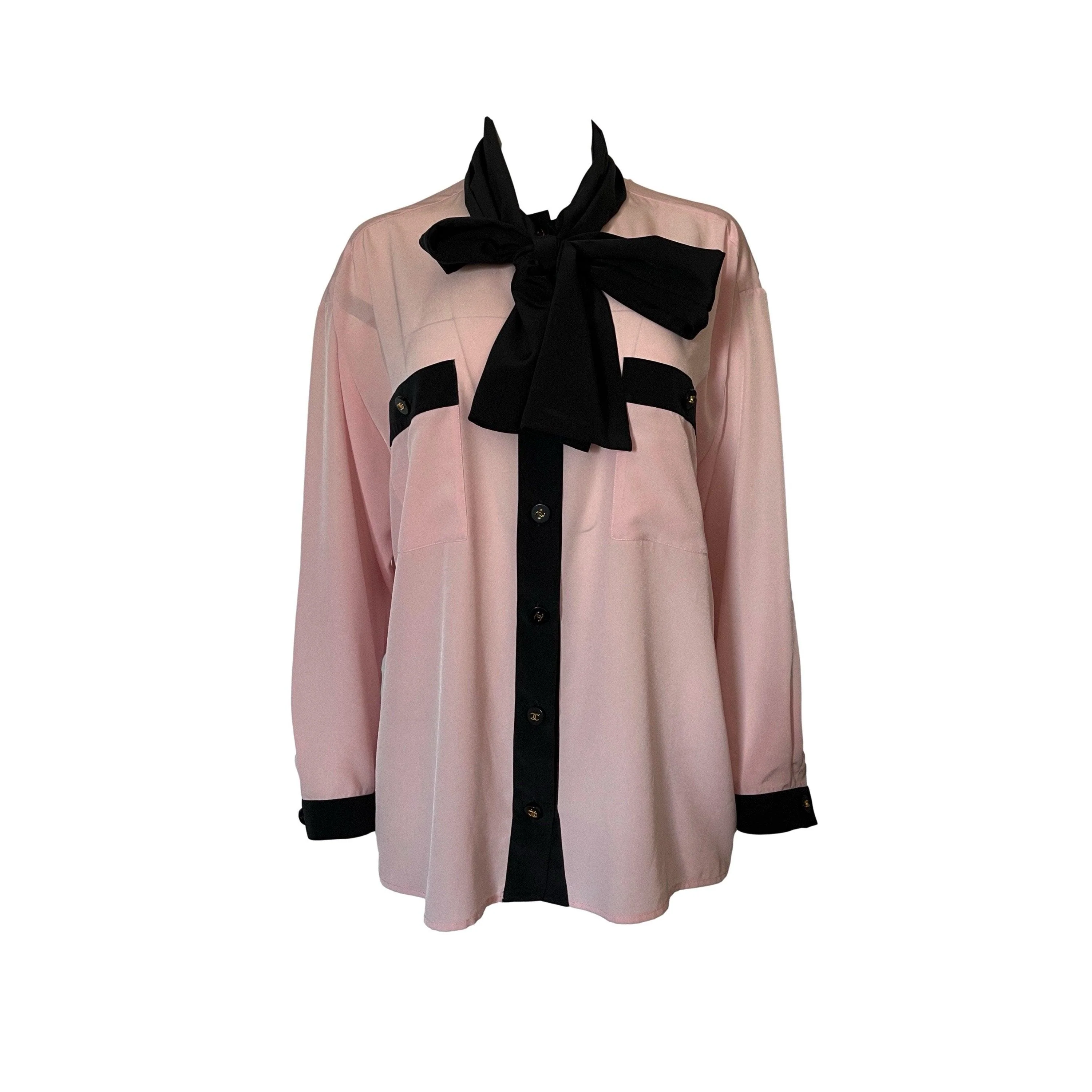 Chanel Pink Bow Tie Button Down
