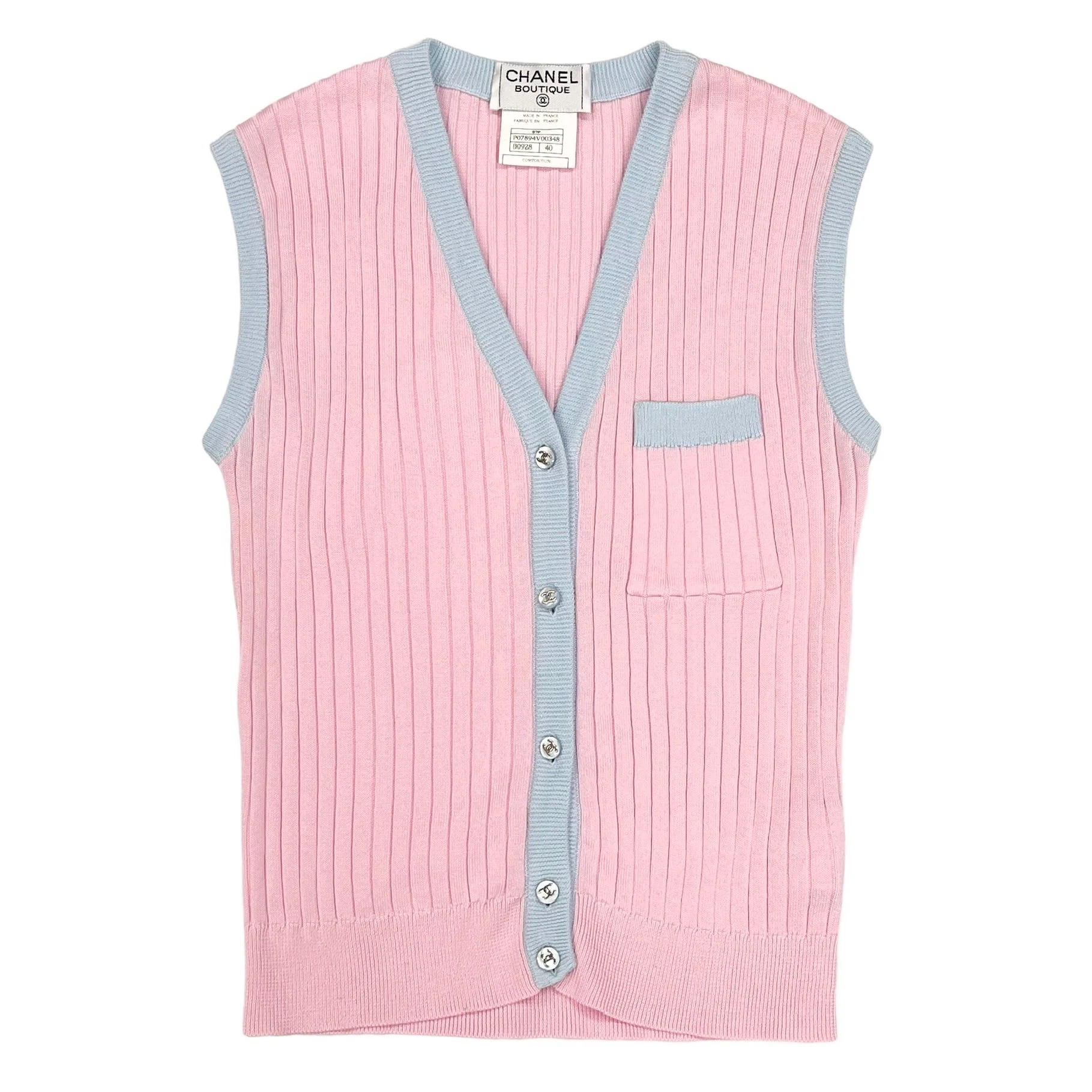 Chanel Pink Ribbed Button Tank