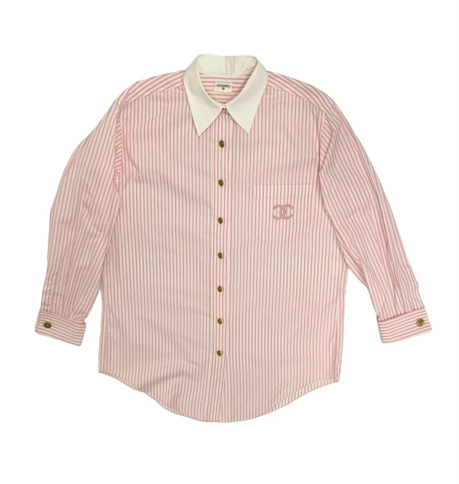 Chanel Pink Stripe Logo Button Down