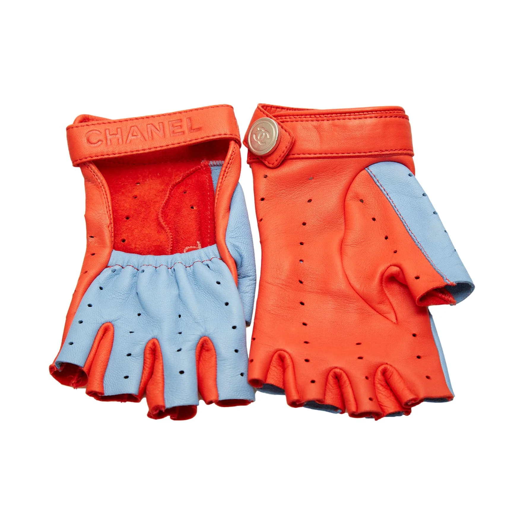 Chanel Red Fingerless Logo Gloves - Image 2