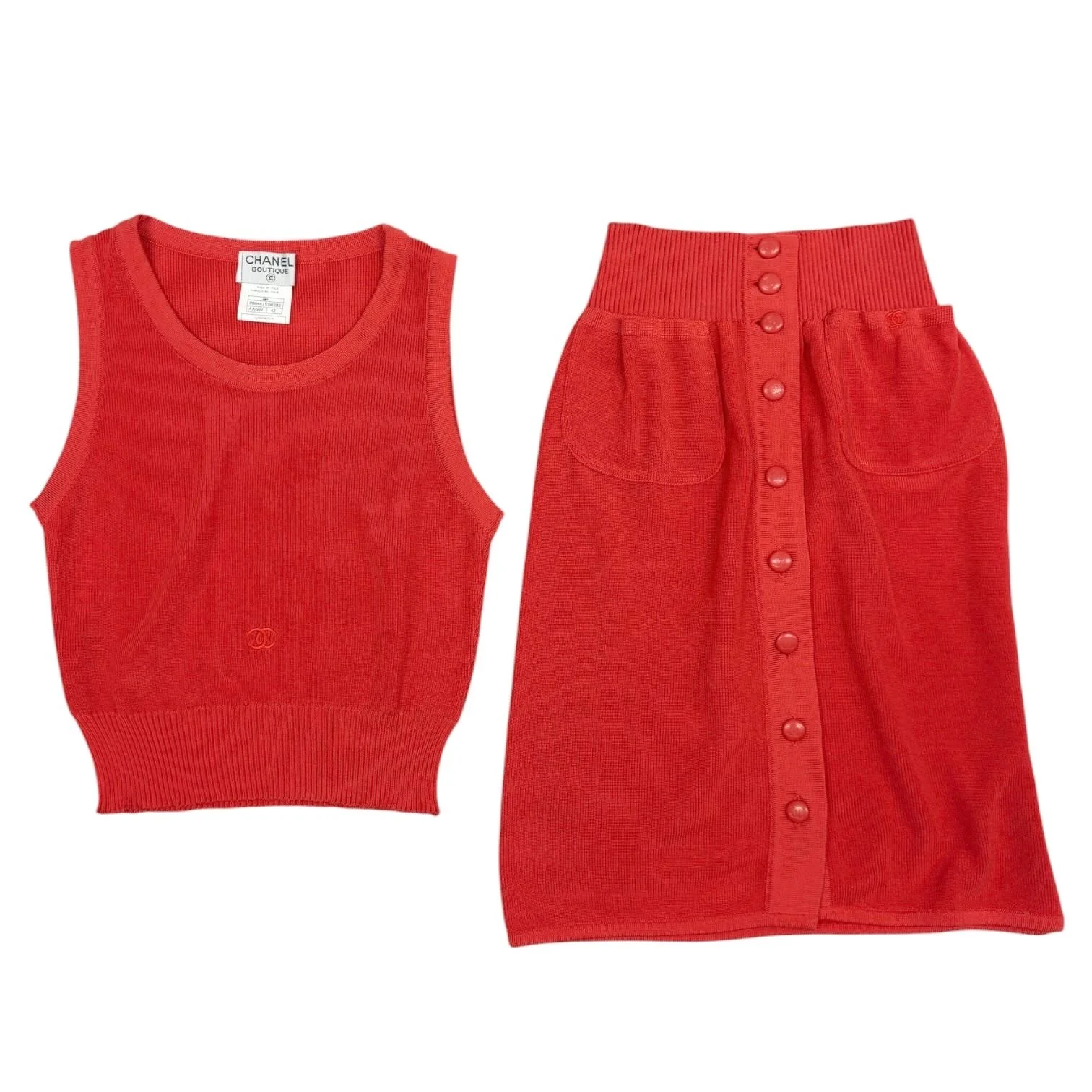 Chanel Red Ribbed 3-Pc Logo Set - Image 3