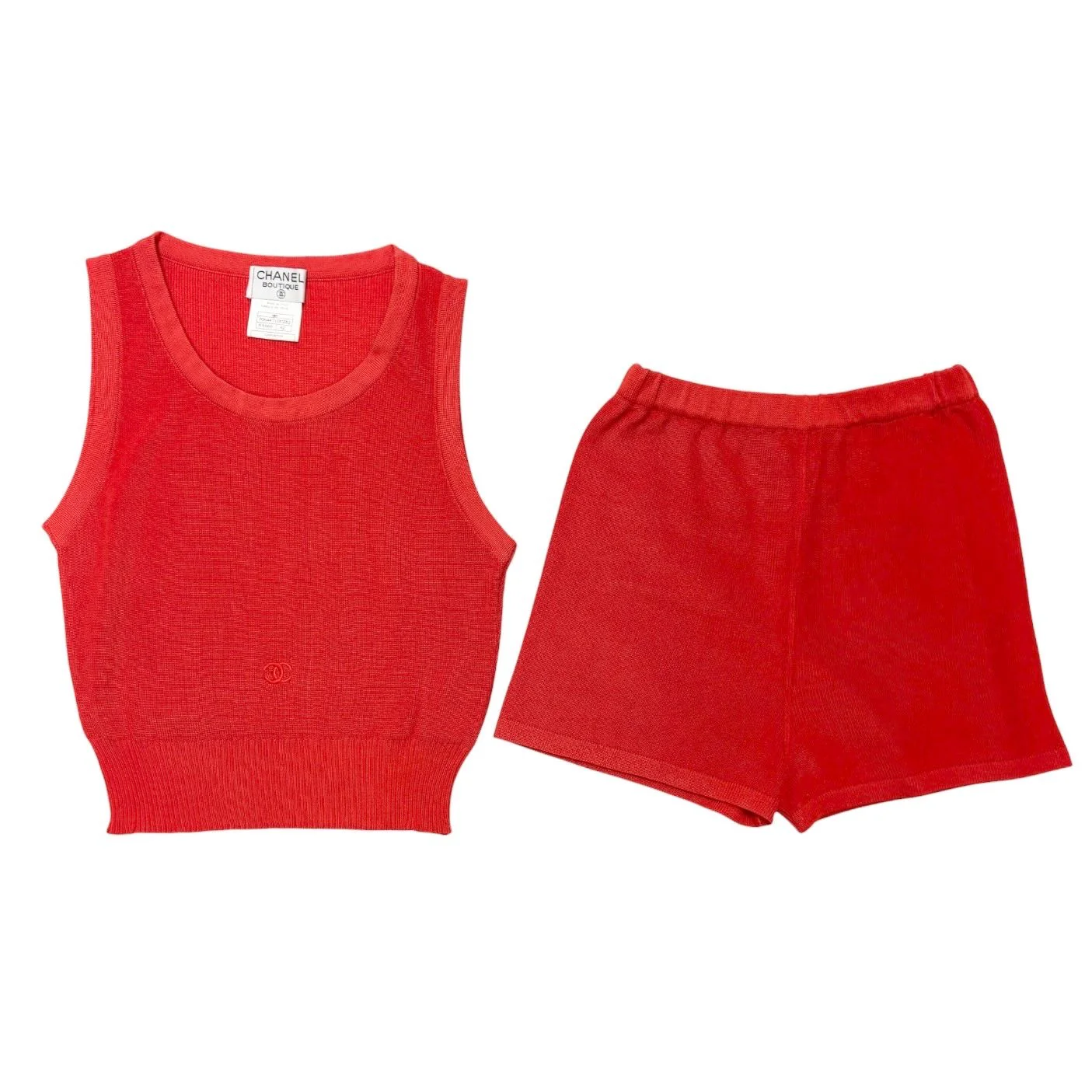 Chanel Red Ribbed 3-Pc Logo Set - Image 4