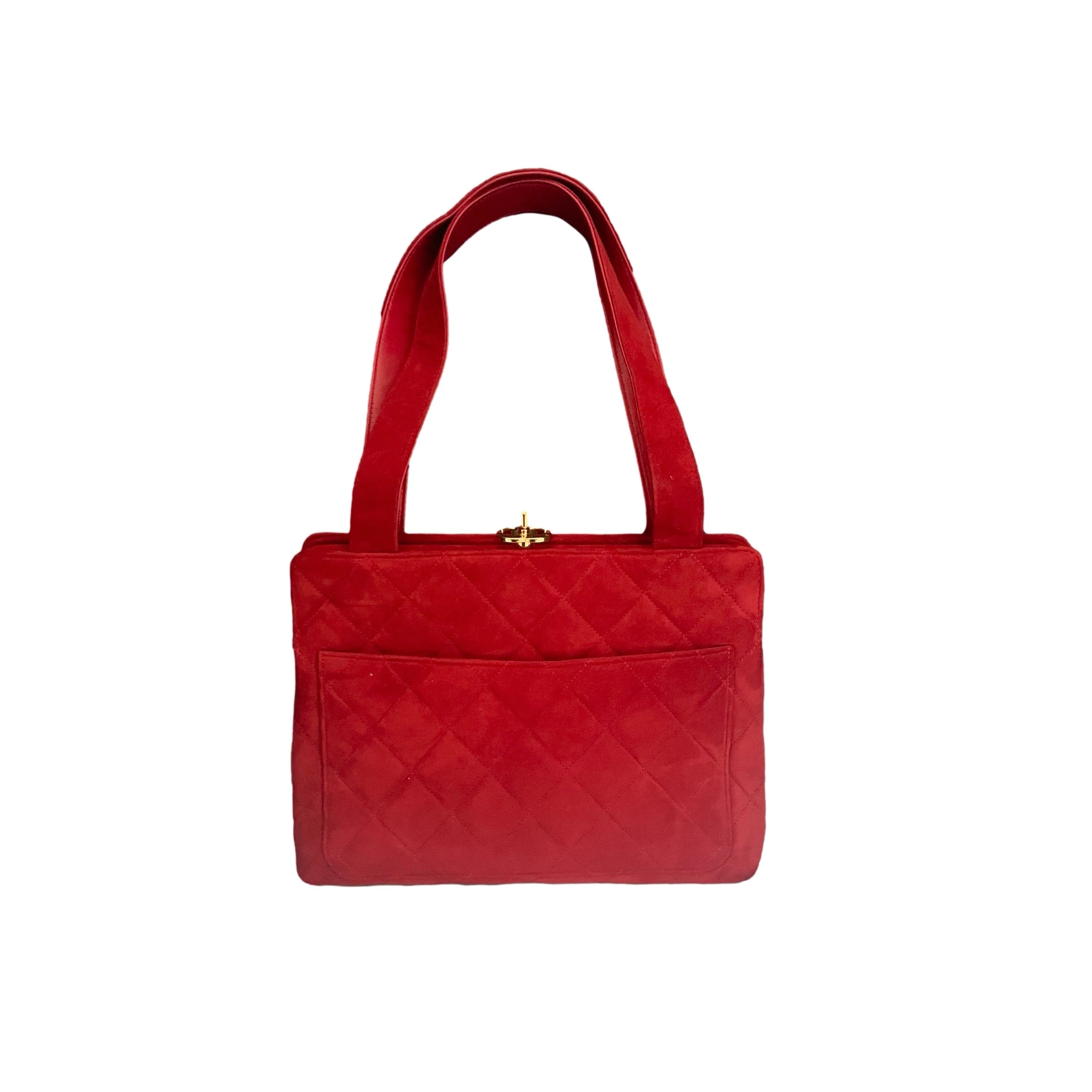 Chanel Red Suede Turnlock Bag - Image 2
