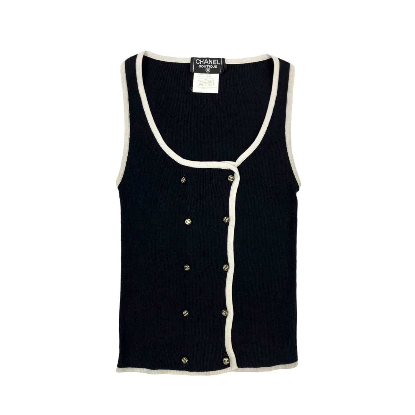 Chanel Ribbed Logo Button Tank Top