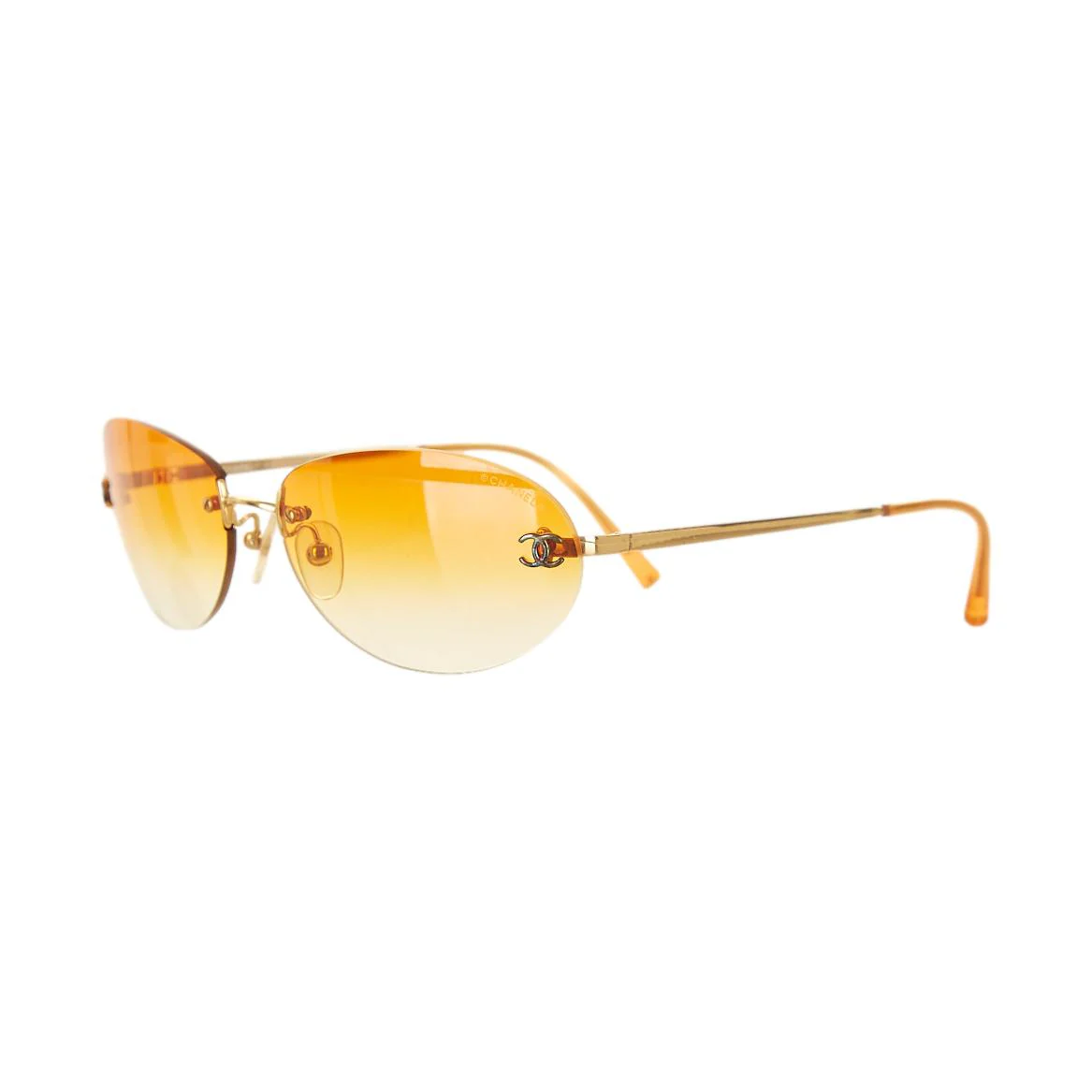 Chanel Orange Rimless Logo Oval Sunglasses