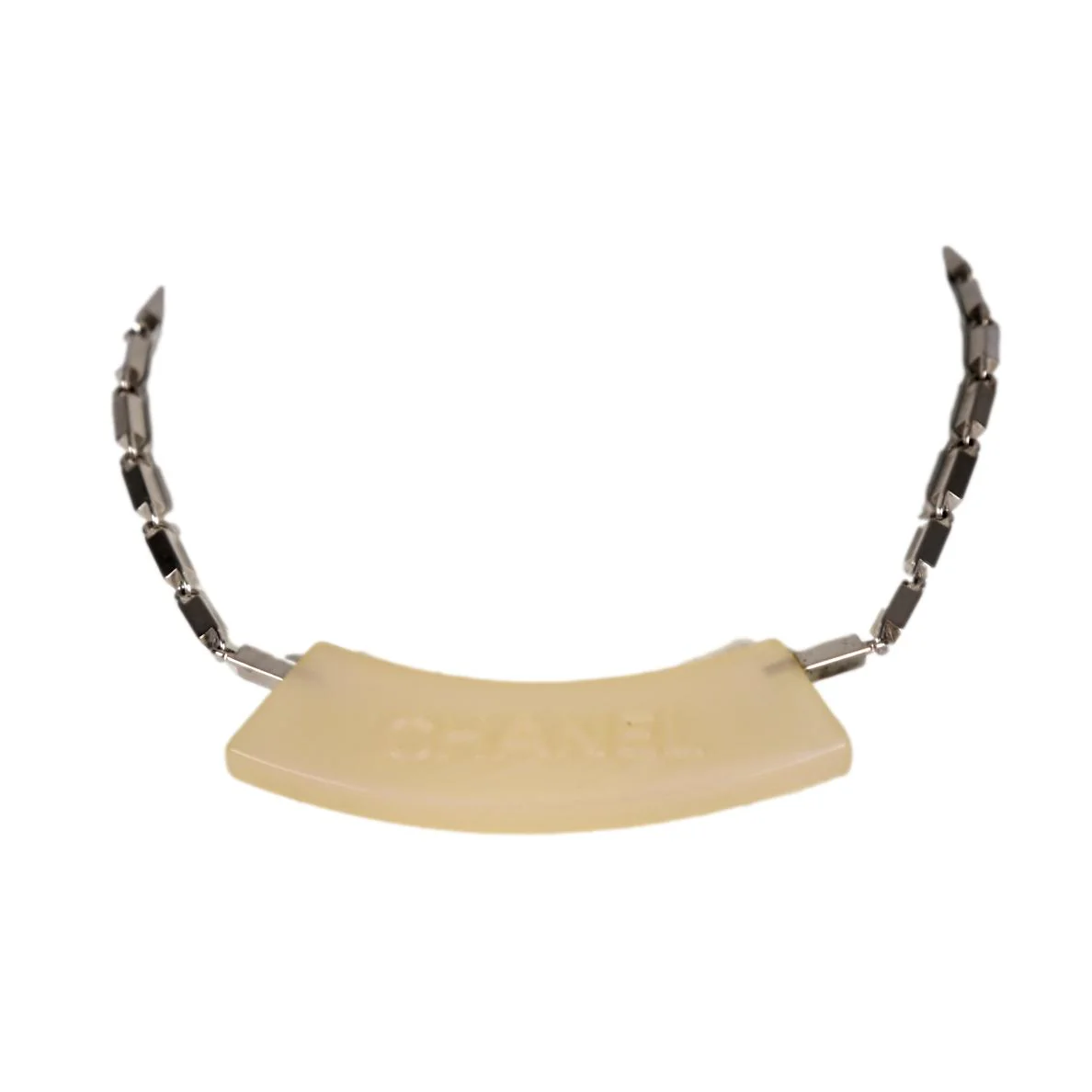 Chanel Silver Plate Logo Choker