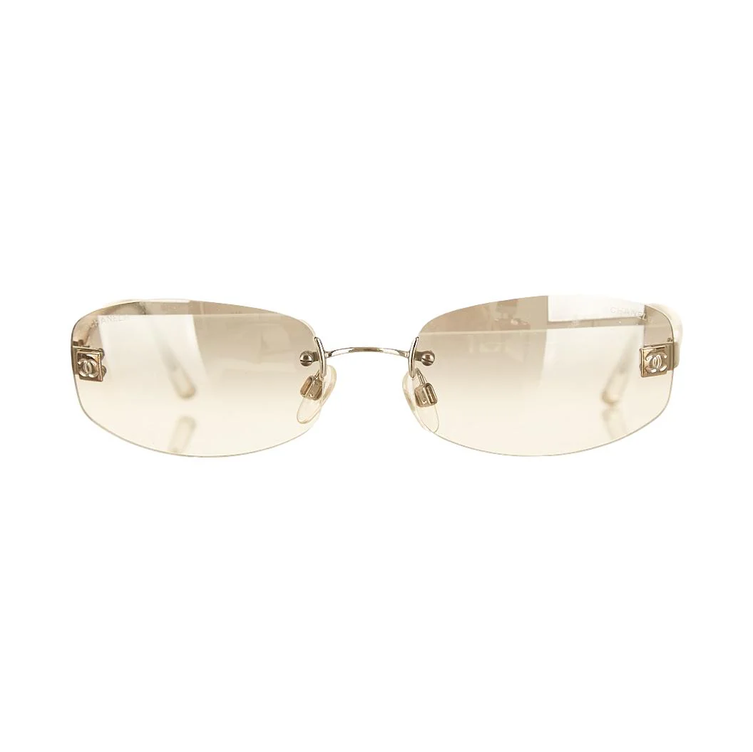Chanel Silver Rimless Logo Sunglasses - Image 2