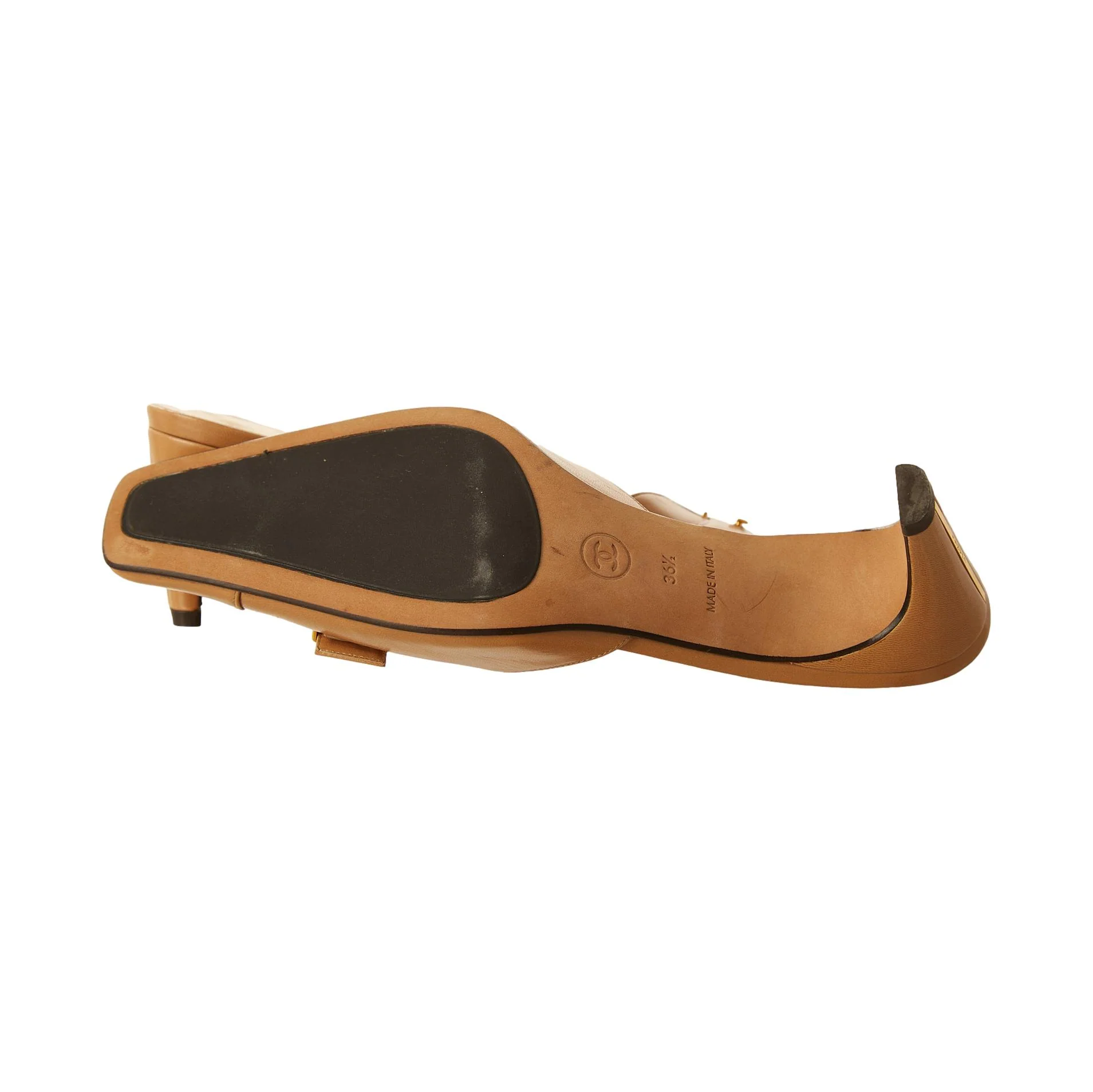 Chanel Tan Logo Buckle Kitten Heels - Image 3