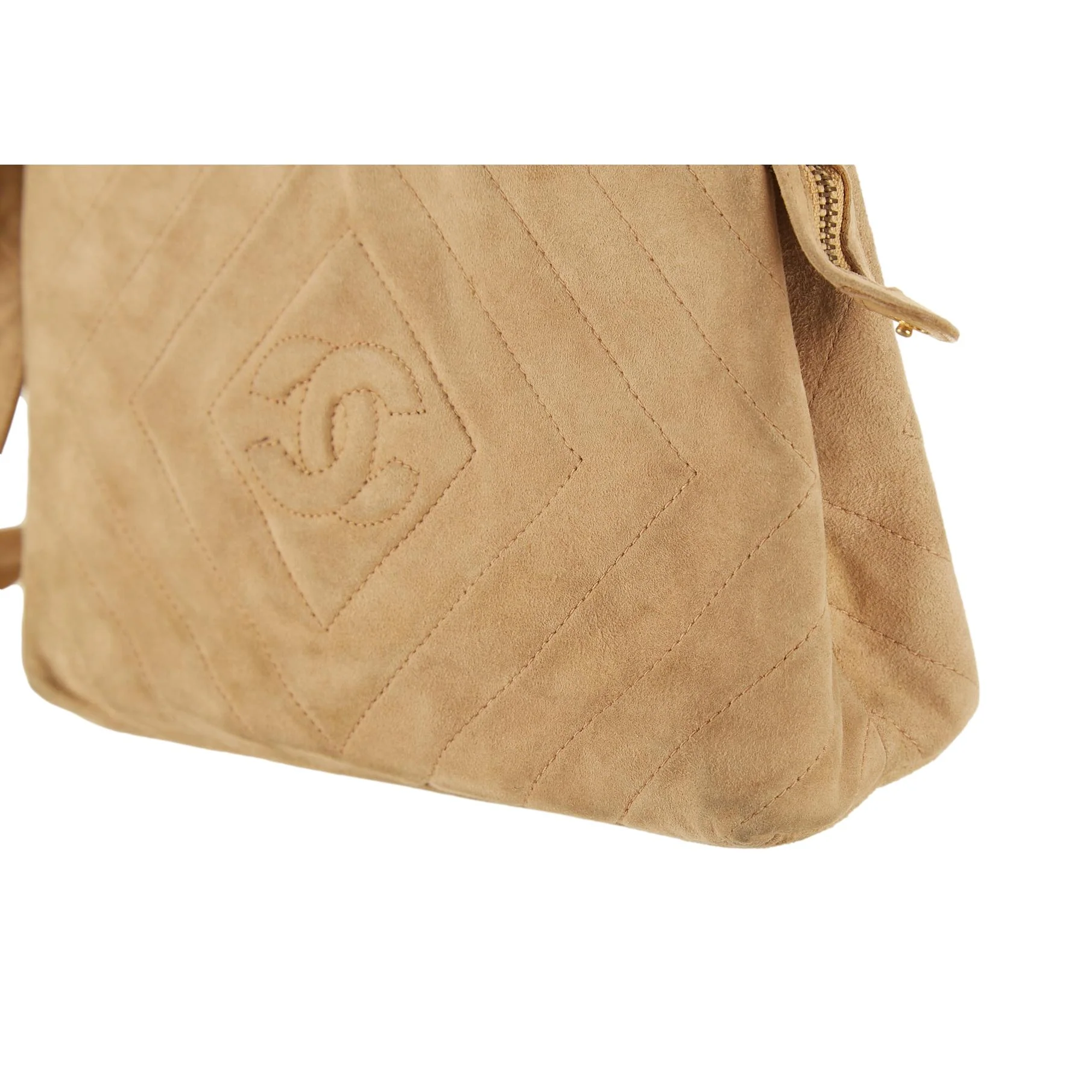 Chanel Tan Suede Chevron Shoulder Bag - Image 7