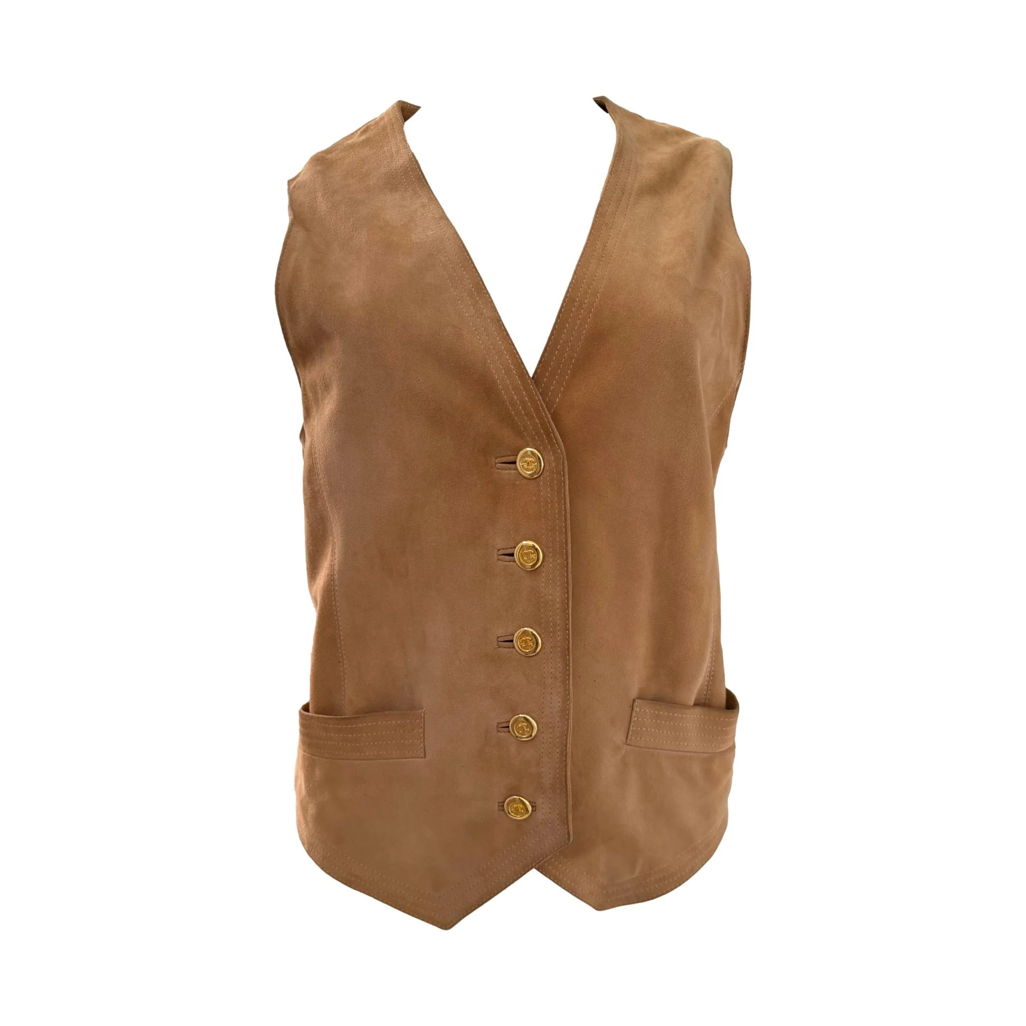 Chanel Tan Suede Logo Button Vest
