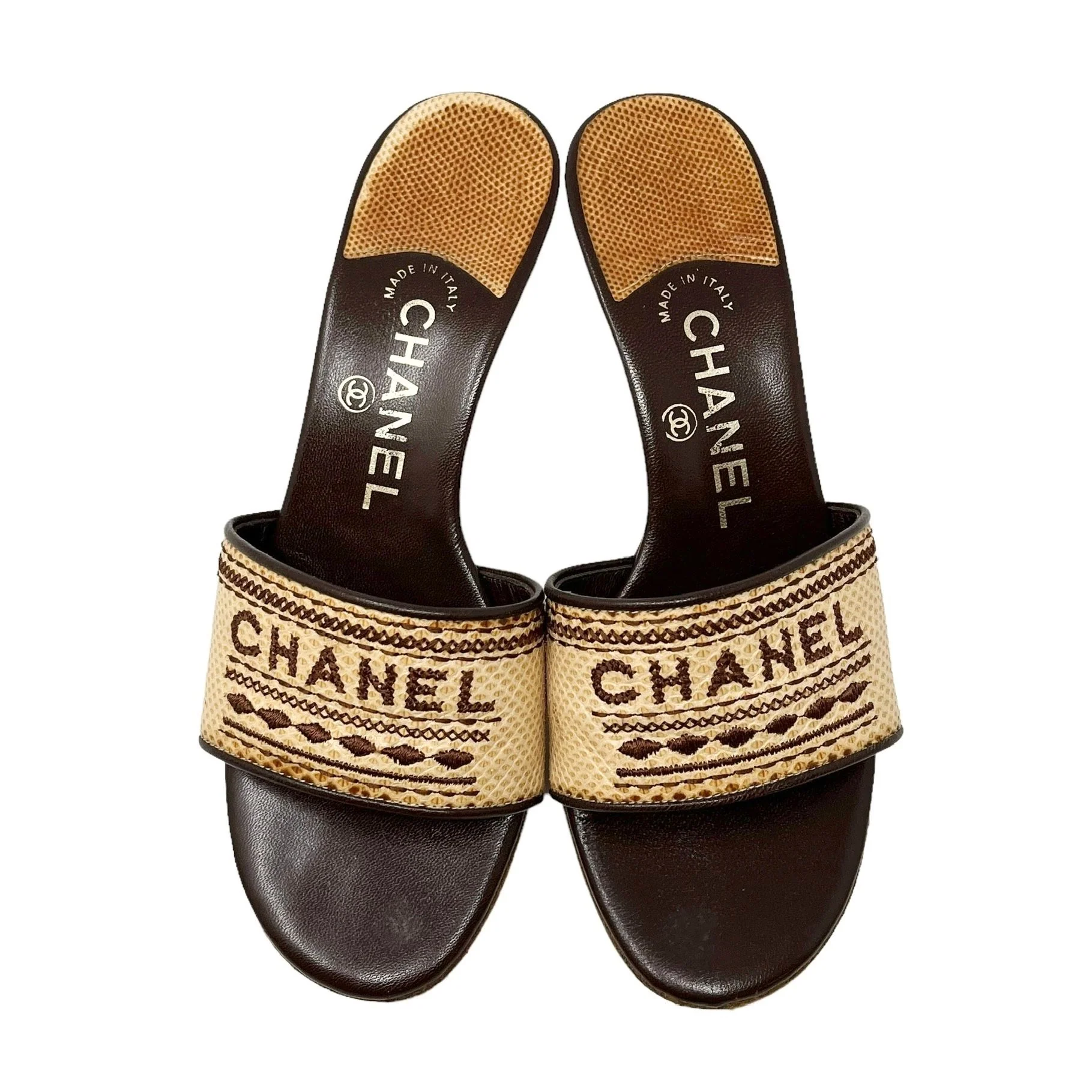 Chanel Tan Woven Logo Kitten Heel - Image 2