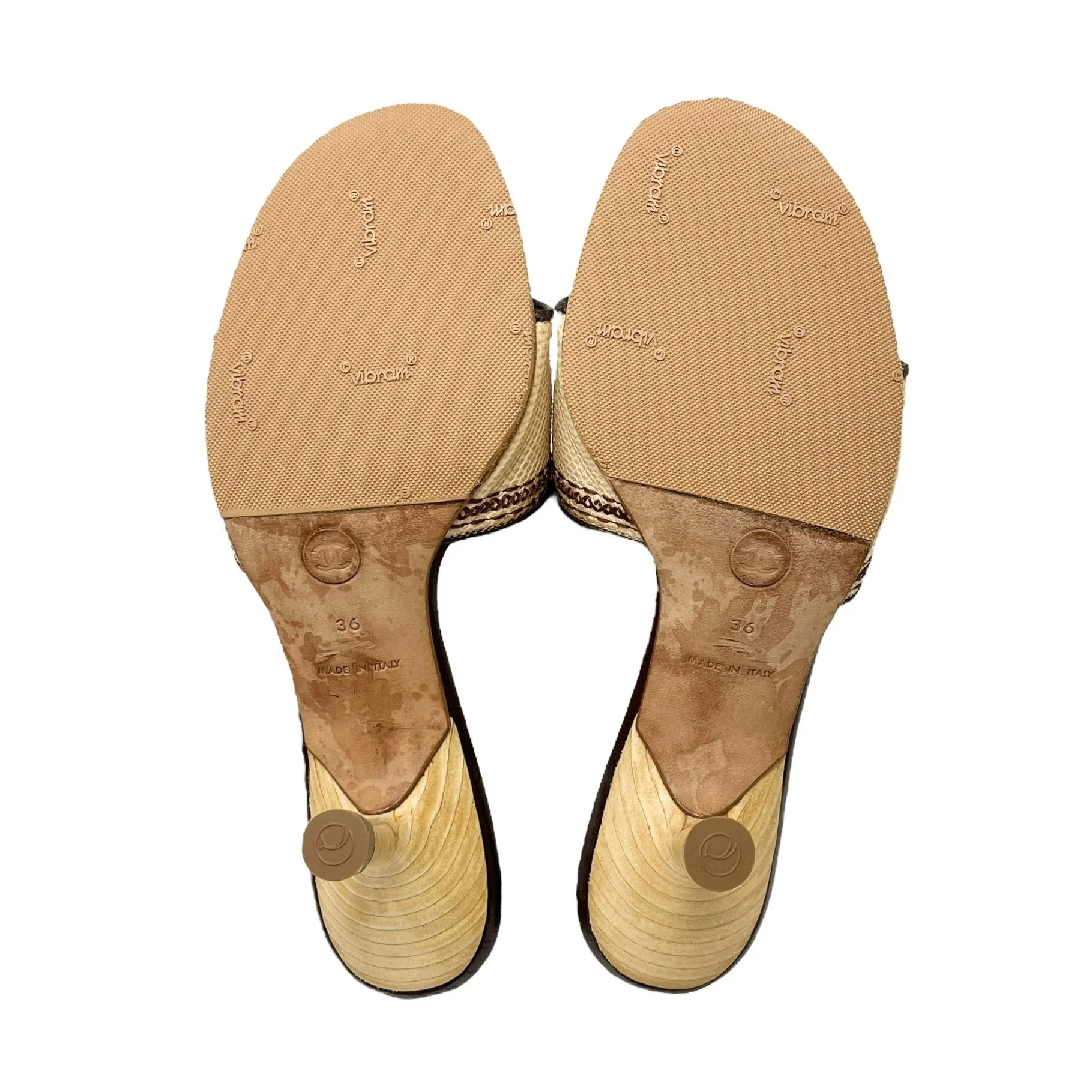 Chanel Tan Woven Logo Kitten Heel - Image 4