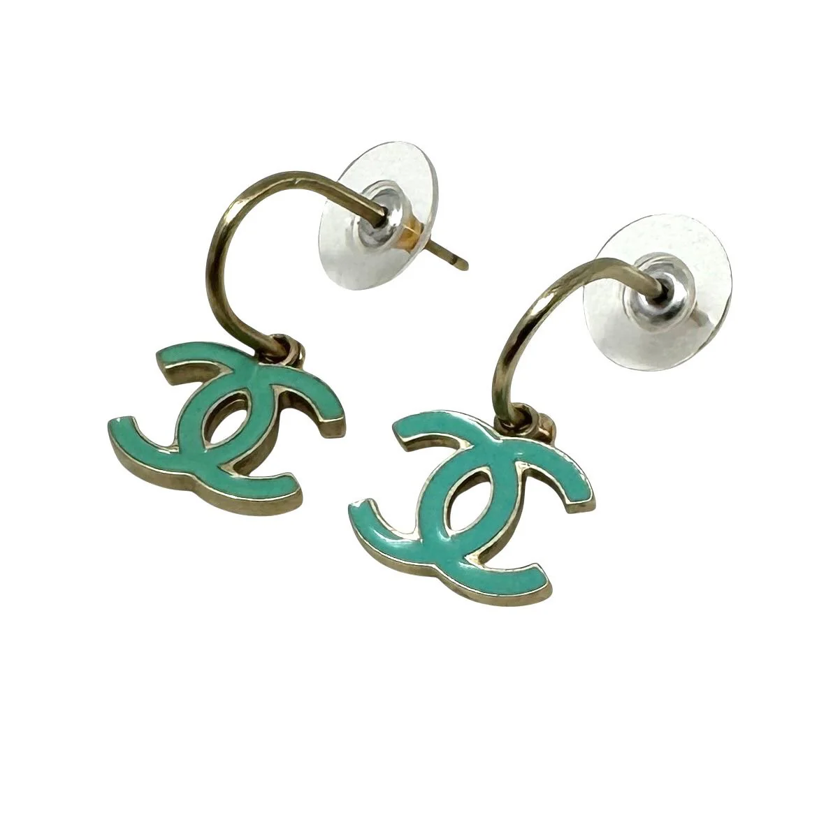 Chanel Turquoise Logo Earrings - Image 2