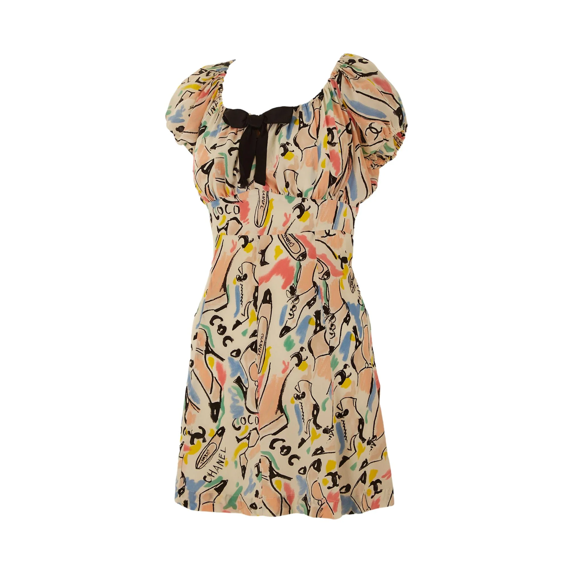 Chanel White Coco Print Bow Dress - Image 2