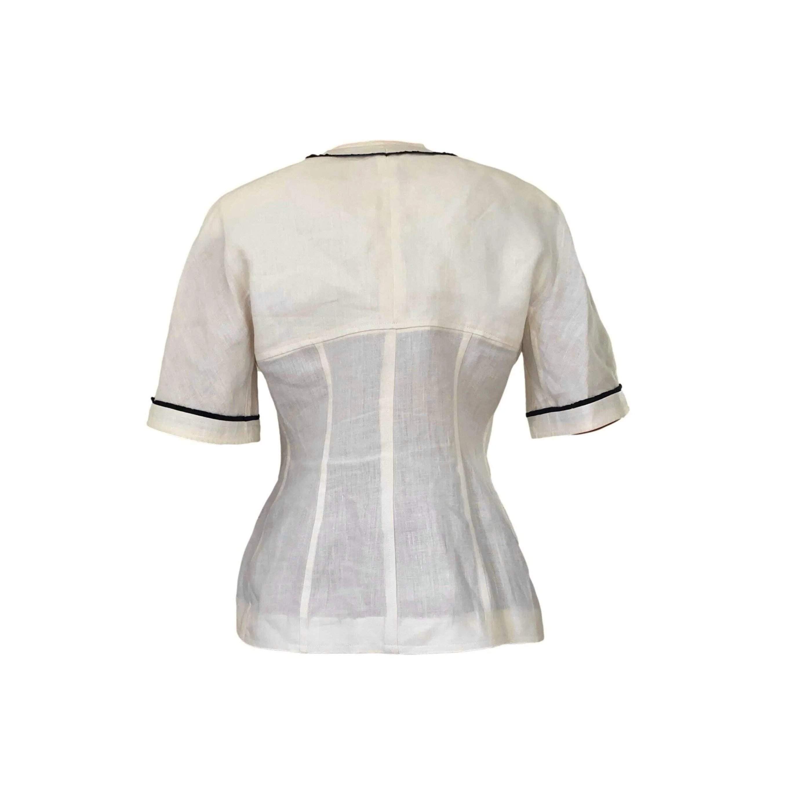 Chanel Cream Linen Logo Button Top - Image 2