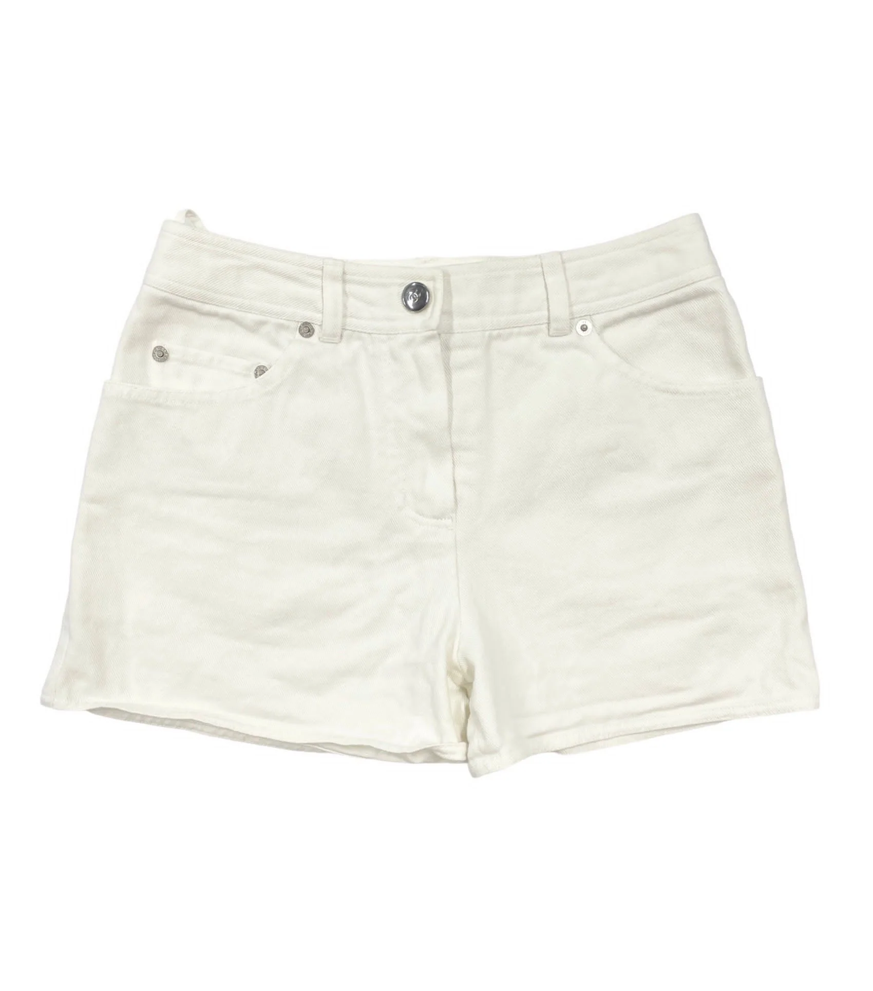 Chanel White Logo Jean Shorts