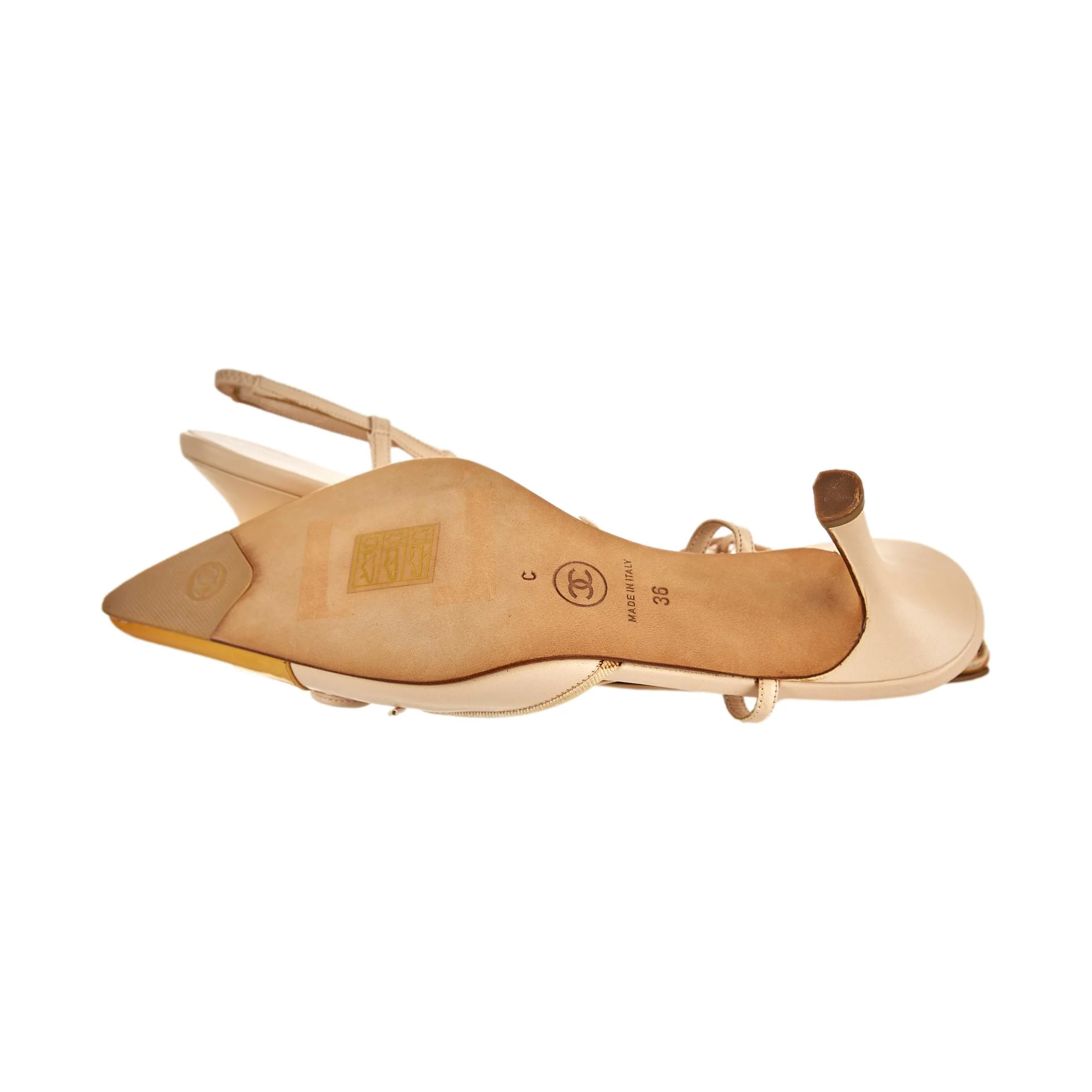 Chanel Yellow Logo Bow Slingback Heels - Image 4
