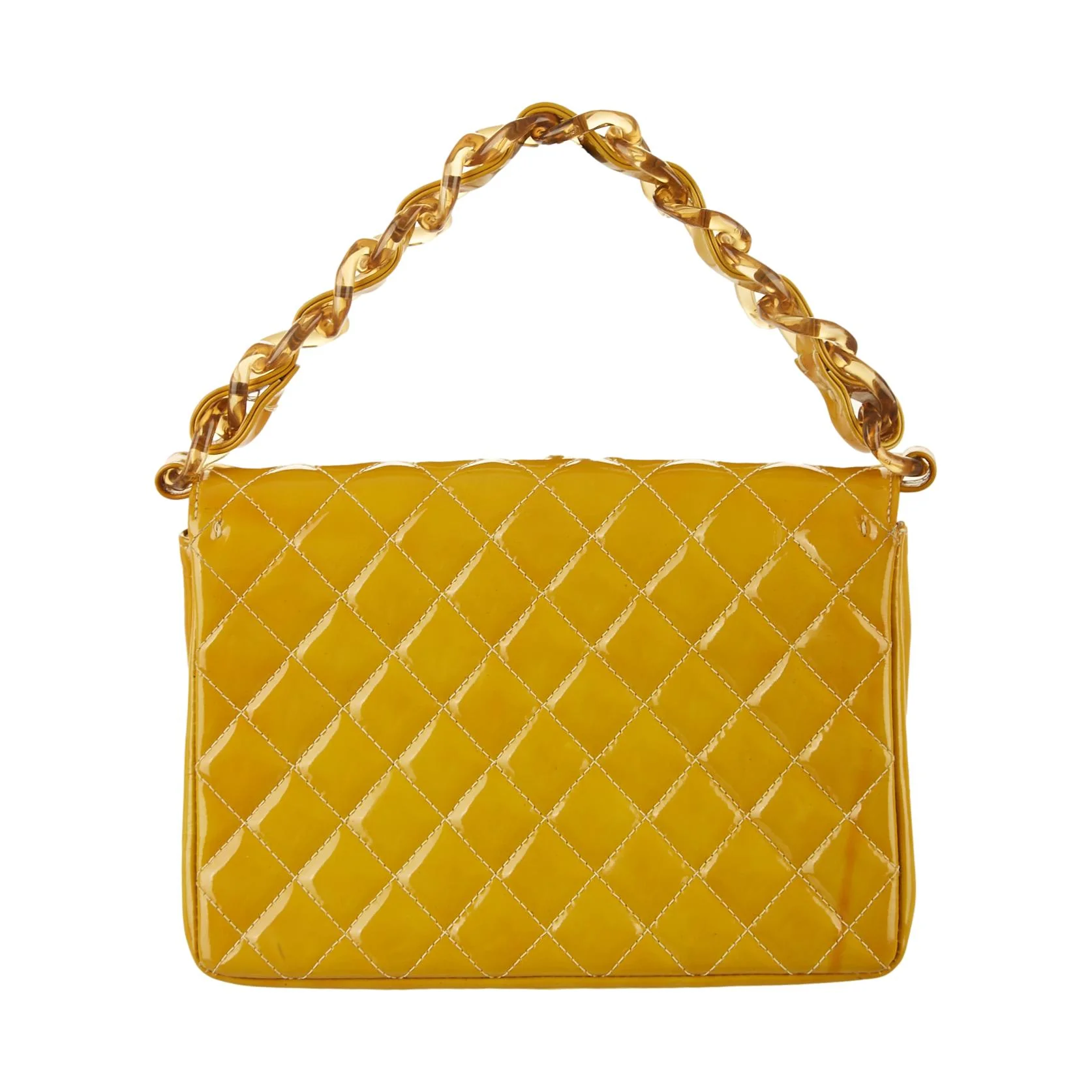 Chanel Yellow Mini Patent Top Handle Bag - Image 2